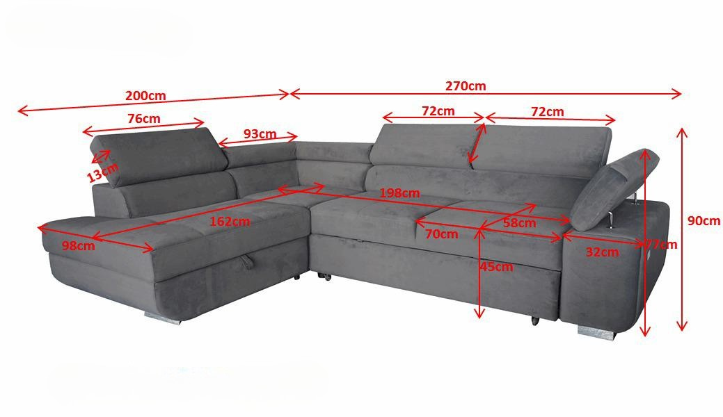 ARTIC Corner Sofa Bed with Storage & USB Charging – Pull-Out Double Bed with Adjustable Headrests – Left or Right-Hand Facing