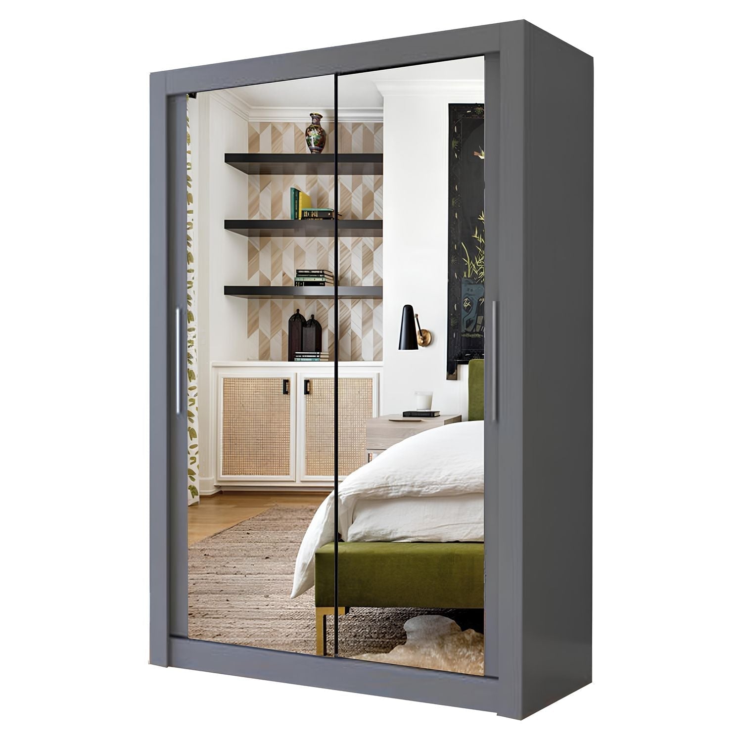 Milan Full Mirror Sliding Door Wardrobe – 2 or 3 Doors – Multiple Sizes & Colours – Shelves, Rails, Drawers