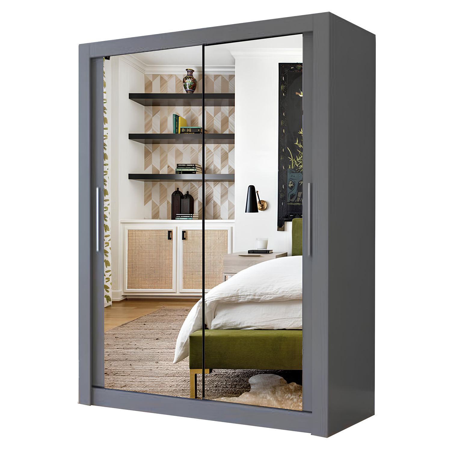 Milan Full Mirror Sliding Door Wardrobe – 2 or 3 Doors – Multiple Sizes & Colours – Shelves, Rails, Drawers
