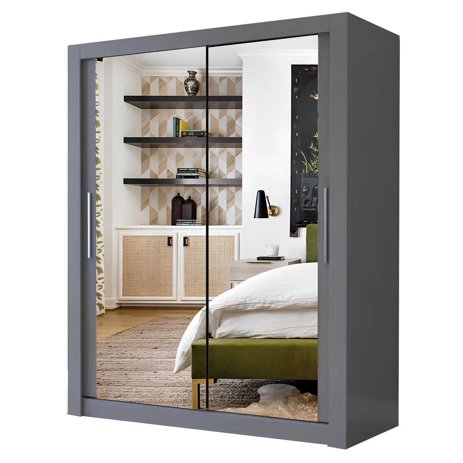 Milan Full Mirror Sliding Door Wardrobe – 2 or 3 Doors – Multiple Sizes & Colours – Shelves, Rails, Drawers