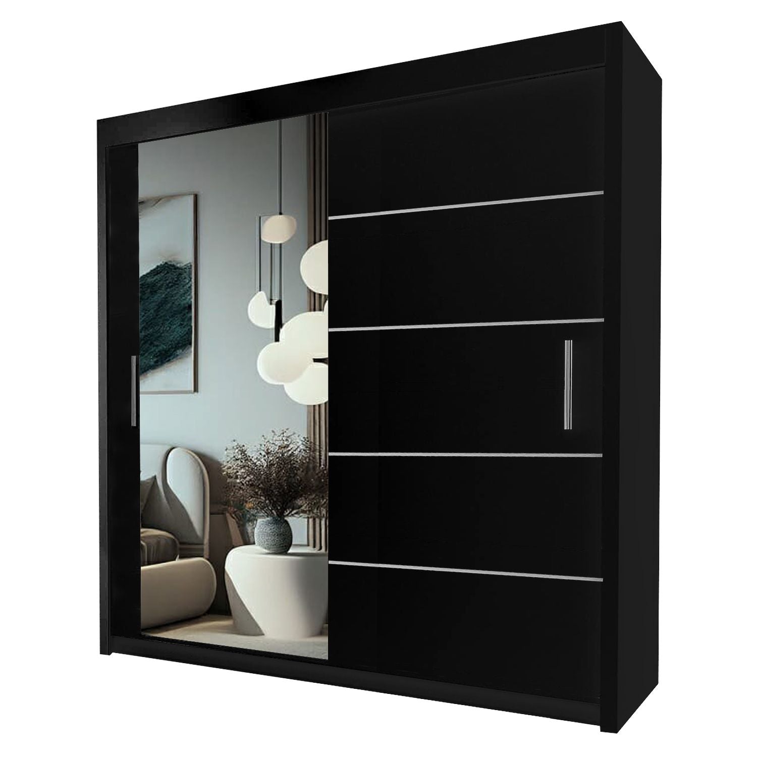 LYON Sliding Door Wardrobe with Mirror – 2 or 3 Doors – Multiple Sizes & Colours – Shelves, Rails & Drawers