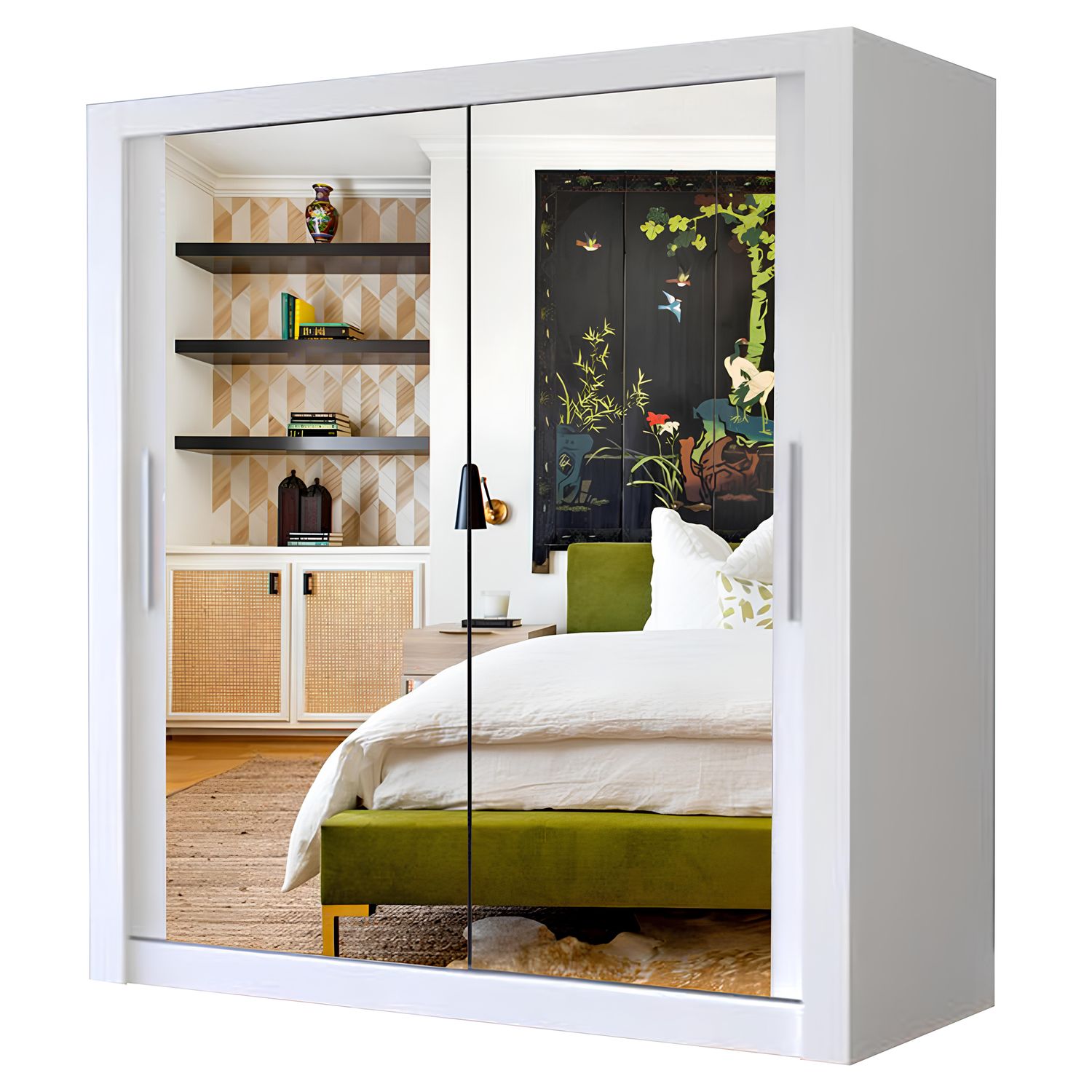 Milan Full Mirror Sliding Door Wardrobe – 2 or 3 Doors – Multiple Sizes & Colours – Shelves, Rails, Drawers