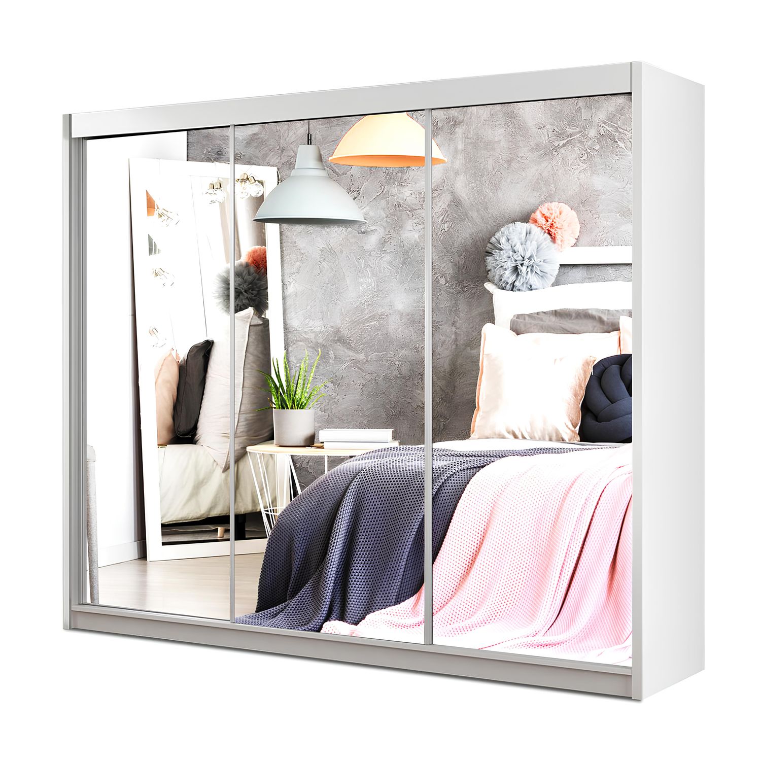 Milan Full Mirror Sliding Door Wardrobe – 2 or 3 Doors – Multiple Sizes & Colours – Shelves, Rails, Drawers