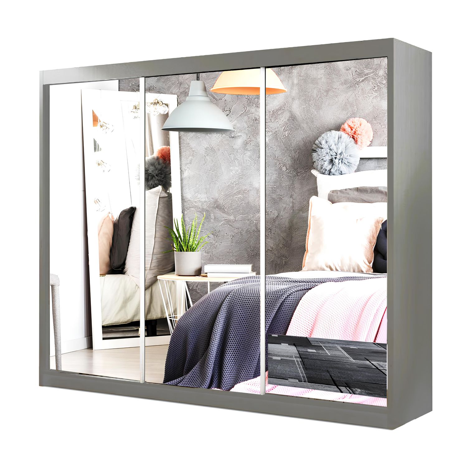 Milan Full Mirror Sliding Door Wardrobe – 2 or 3 Doors – Multiple Sizes & Colours – Shelves, Rails, Drawers