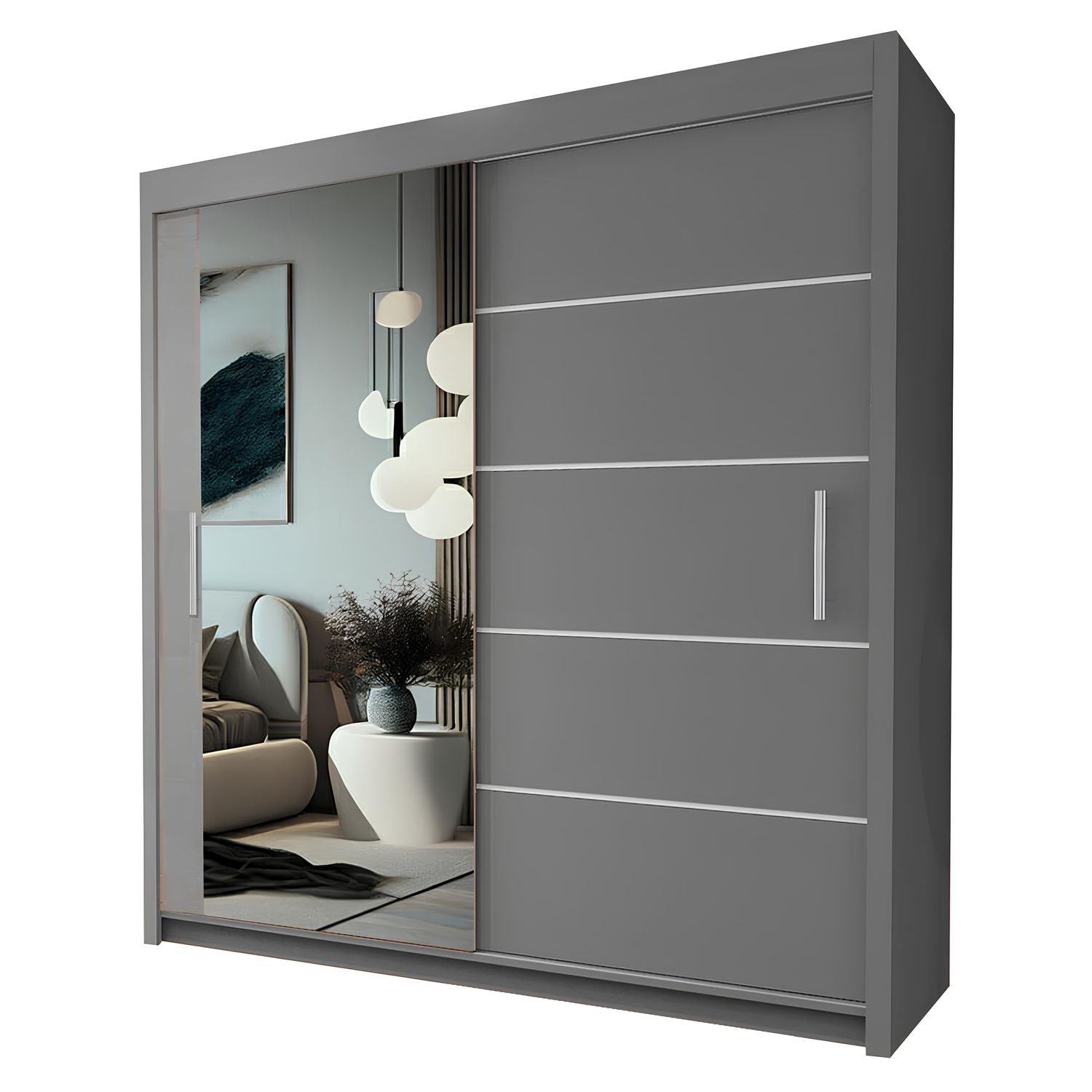 LYON Sliding Door Wardrobe with Mirror – 2 or 3 Doors – Multiple Sizes & Colours – Shelves, Rails & Drawers