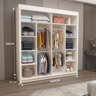OSLO Sliding Door Wardrobe with Mirror – 2 or 3 Doors – Multiple Sizes & Colours – Shelves, Rails & Drawers