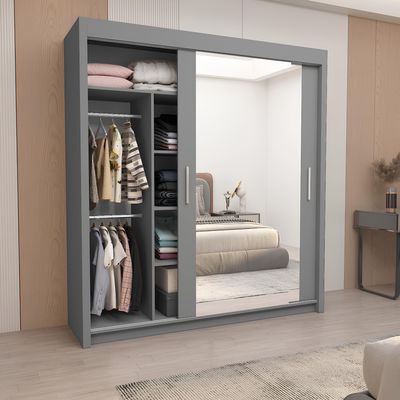 Milan Full Mirror Sliding Door Wardrobe – 2 or 3 Doors – Multiple Sizes & Colours – Shelves, Rails, Drawers