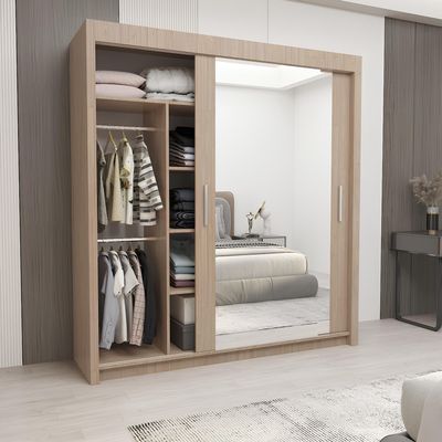 Milan Full Mirror Sliding Door Wardrobe – 2 or 3 Doors – Multiple Sizes & Colours – Shelves, Rails, Drawers