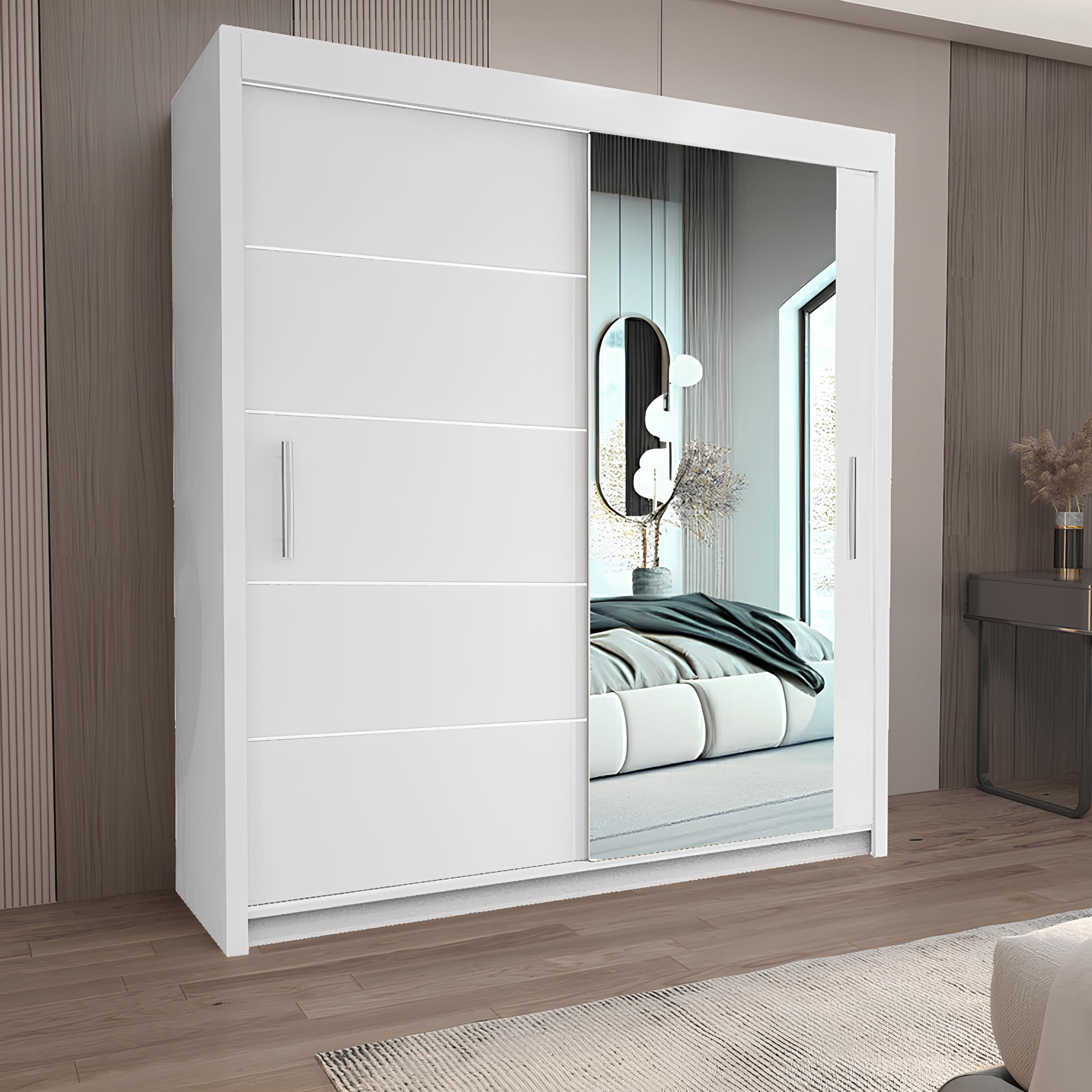 LYON Sliding Door Wardrobe with Mirror – 2 or 3 Doors – Multiple Sizes & Colours – Shelves, Rails & Drawers