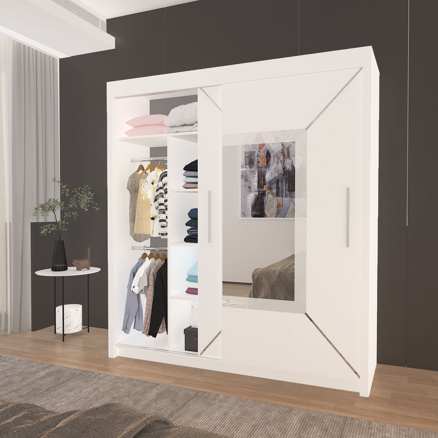 VENICE Sliding Door Wardrobe with Mirrors – 150cm, 180cm, 203cm – Modern Storage with Shelves & Hanging Rails