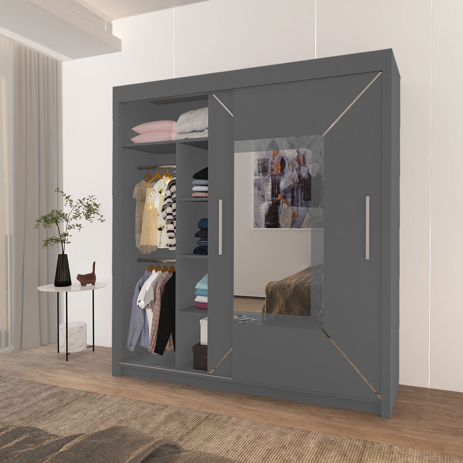 VENICE Sliding Door Wardrobe with Mirrors – 150cm, 180cm, 203cm – Modern Storage with Shelves & Hanging Rails