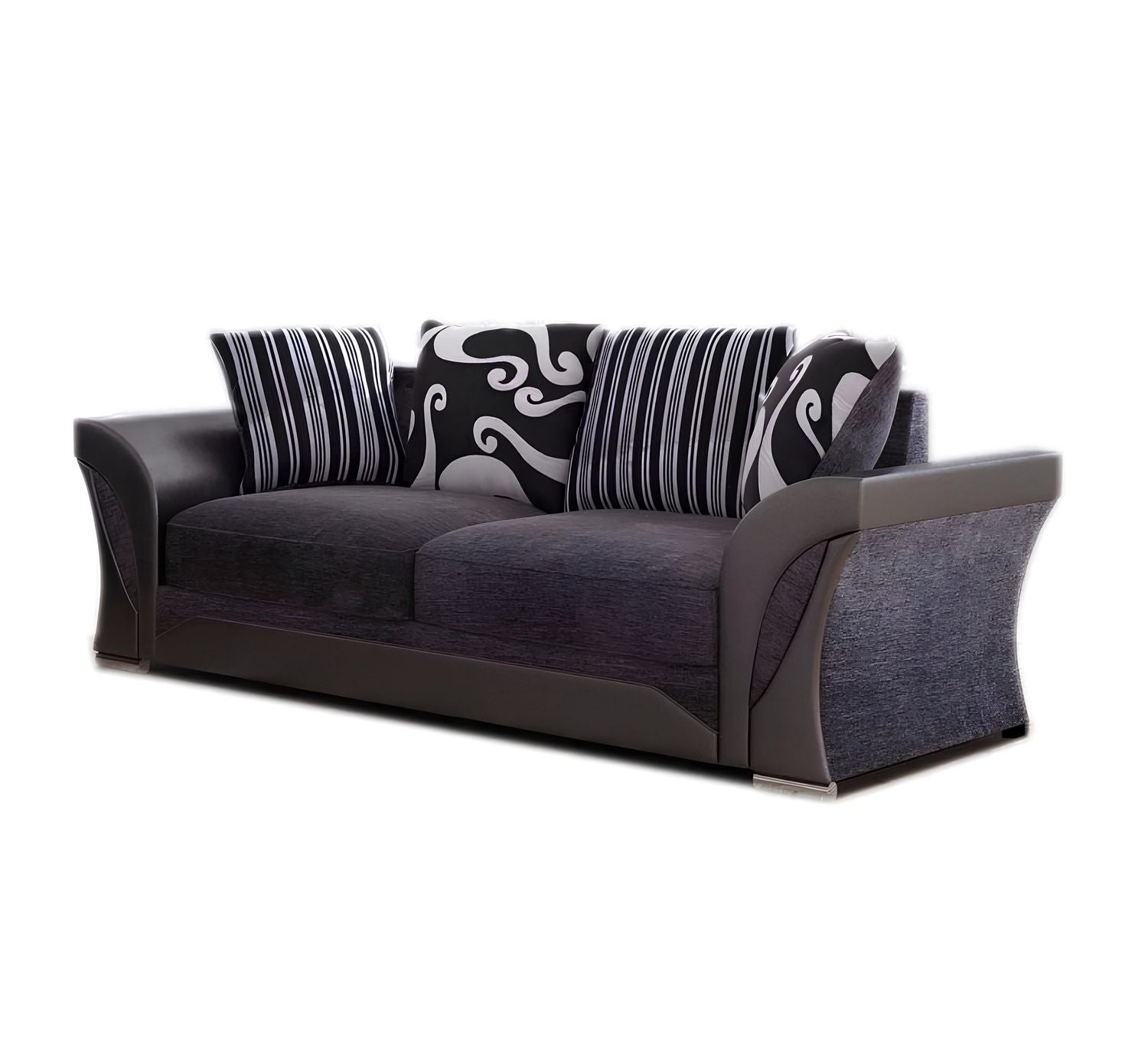 Shannon Chenille Sofa – 2 or 3 Seater – Snake-Pattern Fabric with Scatter Cushions – Black/Grey or Brown/Beige