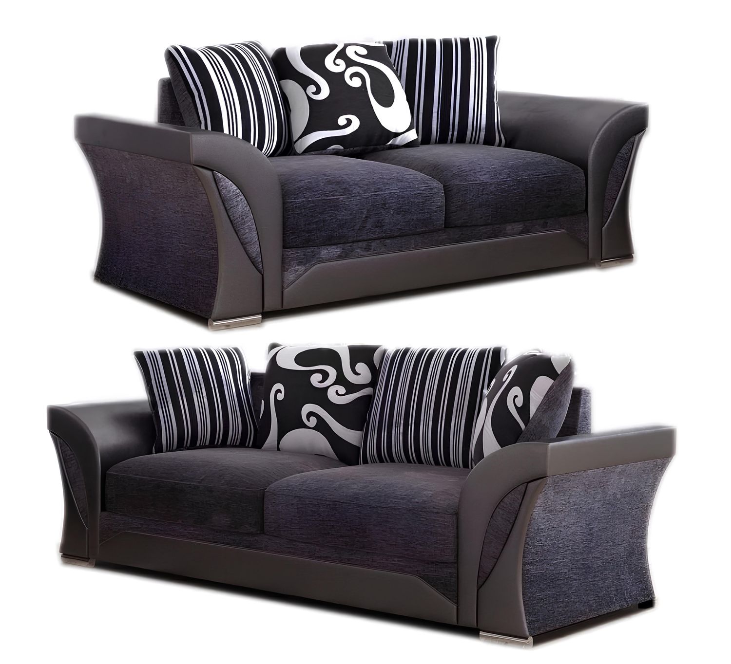 Shannon Chenille Sofa – 2 or 3 Seater – Snake-Pattern Fabric with Scatter Cushions – Black/Grey or Brown/Beige
