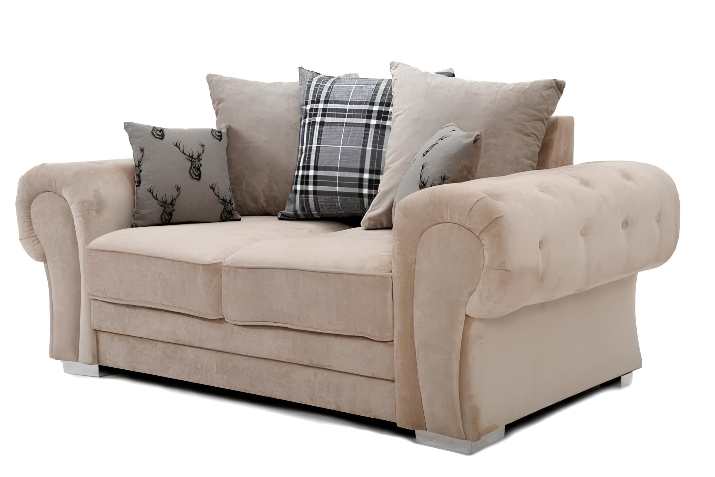Verona Chenille Corner Sofa – Scroll Arm Tufted Design – 2, 3, or Corner Seater – Chrome Legs