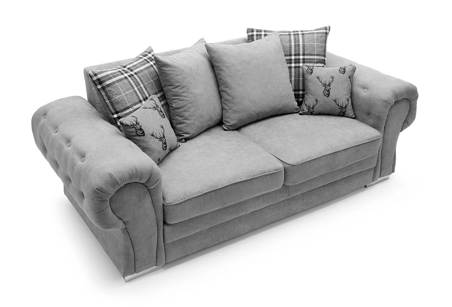 Verona Chenille Corner Sofa – Scroll Arm Tufted Design – 2, 3, or Corner Seater – Chrome Legs