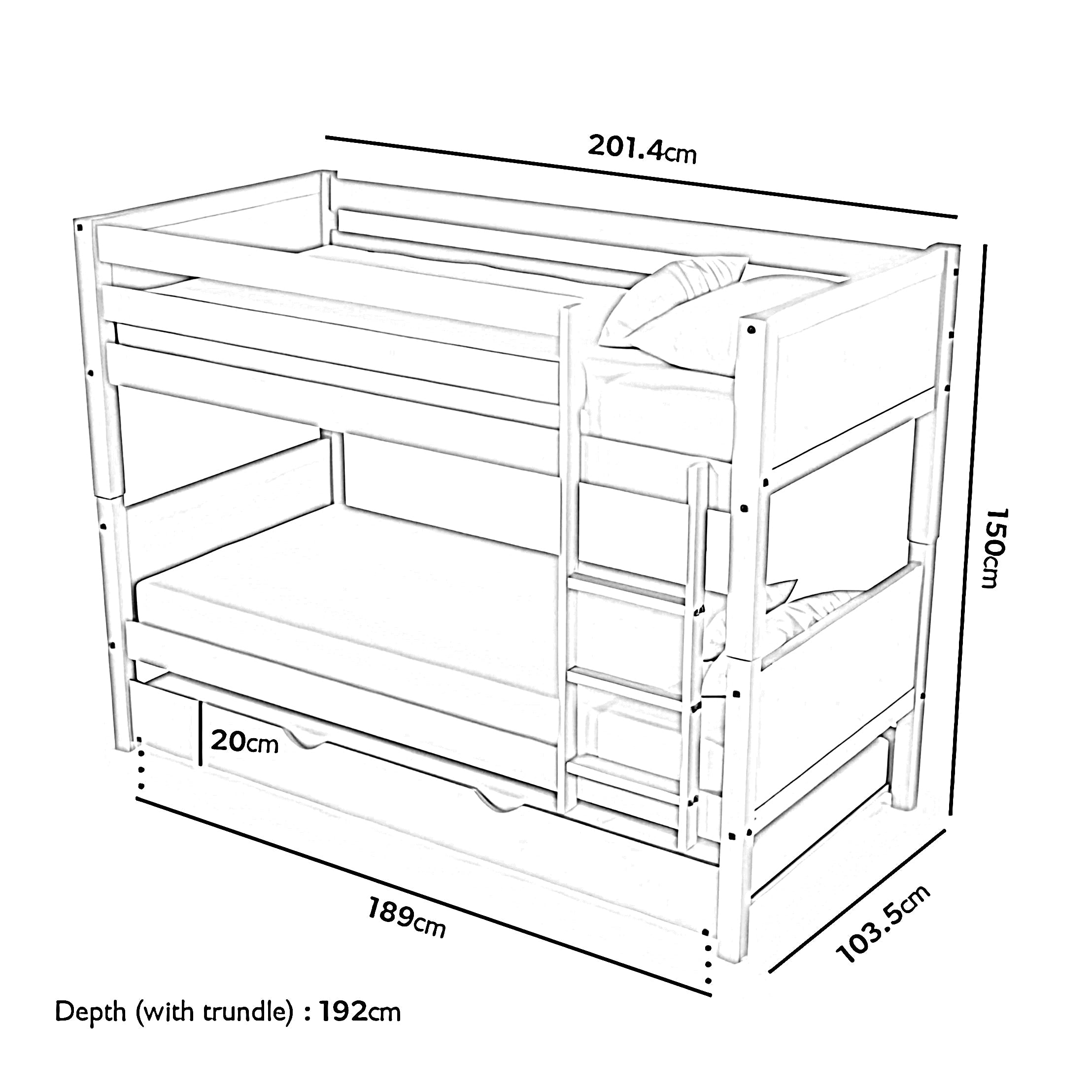Lily Wooden Bunk Bed with Pull-Out Trundle – Solid Pine Space-Saving Frame – Kids Bedroom Furniture