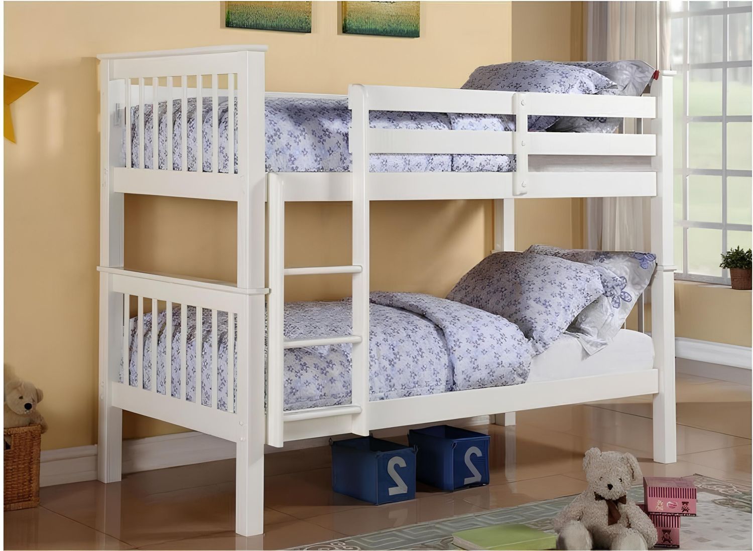 Lily Wooden Bunk Bed with Pull-Out Trundle – Solid Pine Space-Saving Frame – Kids Bedroom Furniture