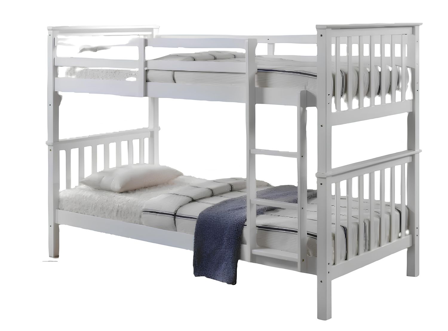 Lily Wooden Bunk Bed with Pull-Out Trundle – Solid Pine Space-Saving Frame – Kids Bedroom Furniture