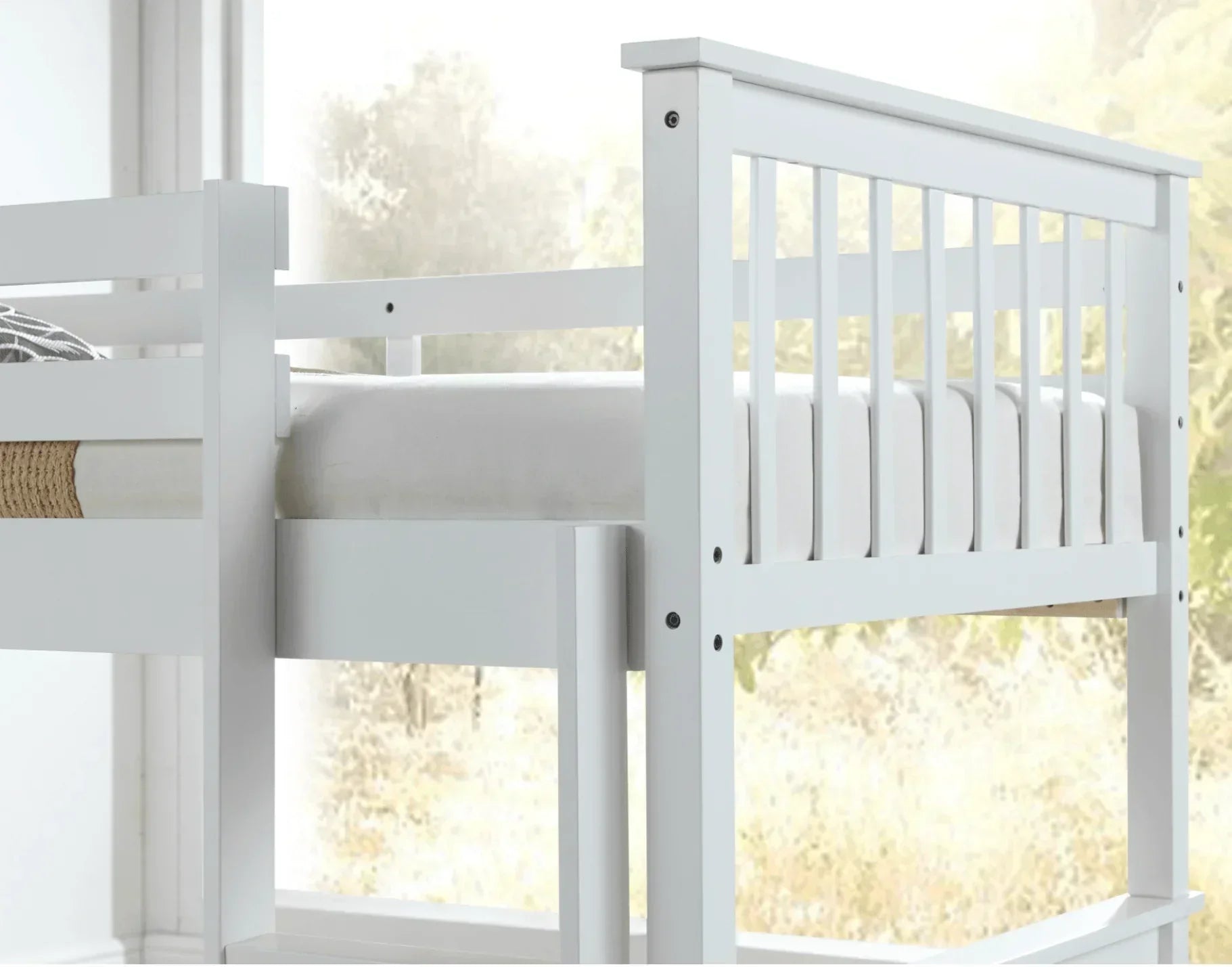 Lily Wooden Bunk Bed with Pull-Out Trundle – Solid Pine Space-Saving Frame – Kids Bedroom Furniture