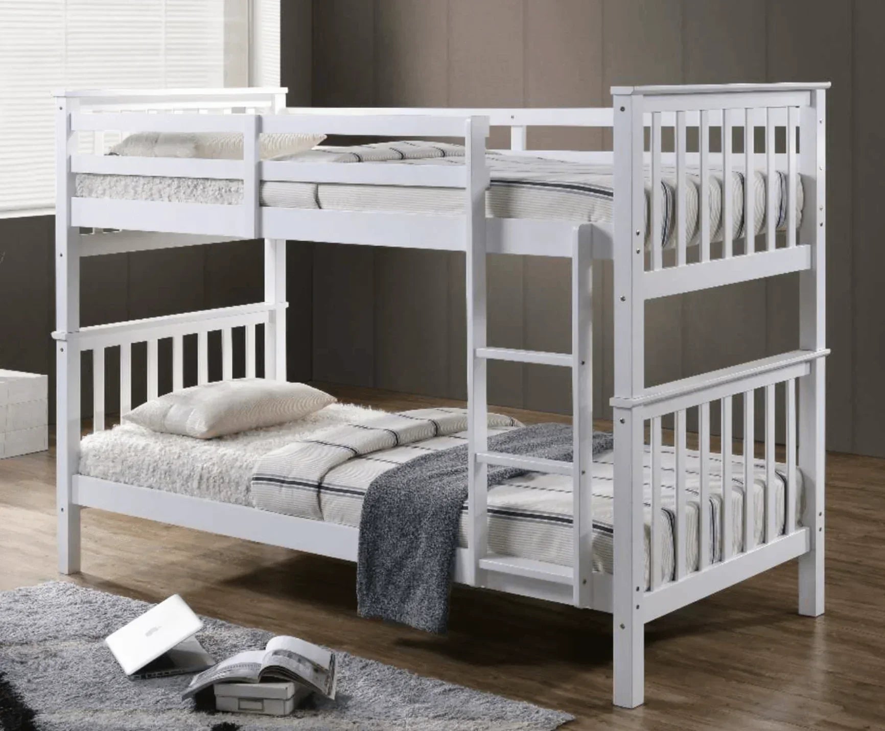 Lily Wooden Bunk Bed with Pull-Out Trundle – Solid Pine Space-Saving Frame – Kids Bedroom Furniture