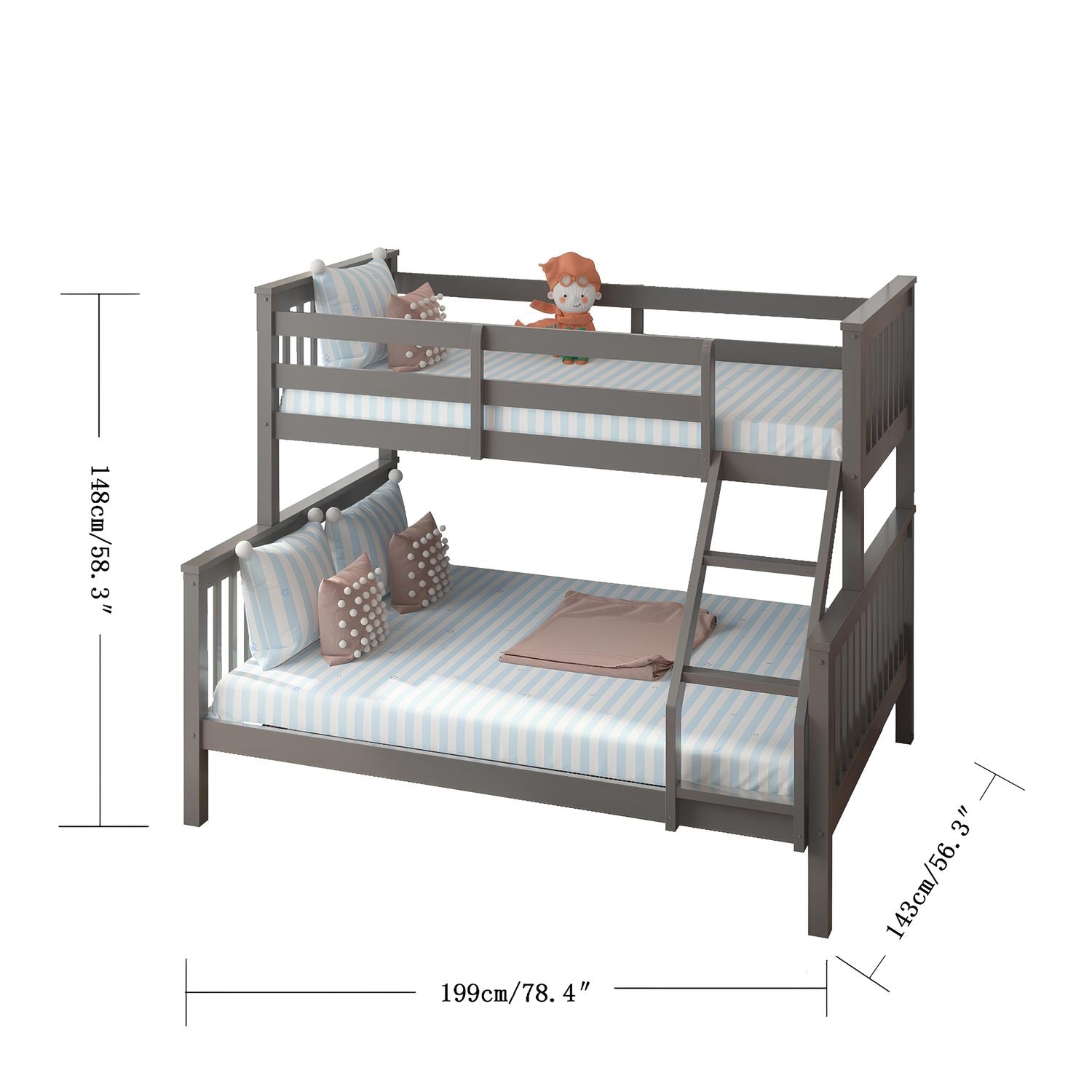 Lily Wooden Trio Bunk Bed with Pull-Out Trundle – Space-Saving Solid Pine Frame – Optional Storage Drawers