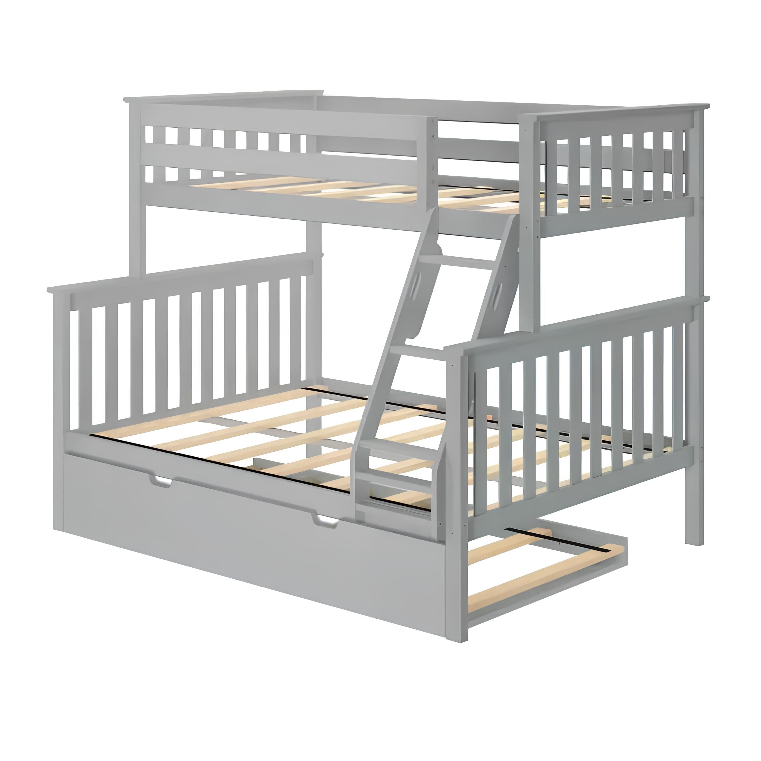 Lily Wooden Trio Bunk Bed with Pull-Out Trundle – Space-Saving Solid Pine Frame – Optional Storage Drawers