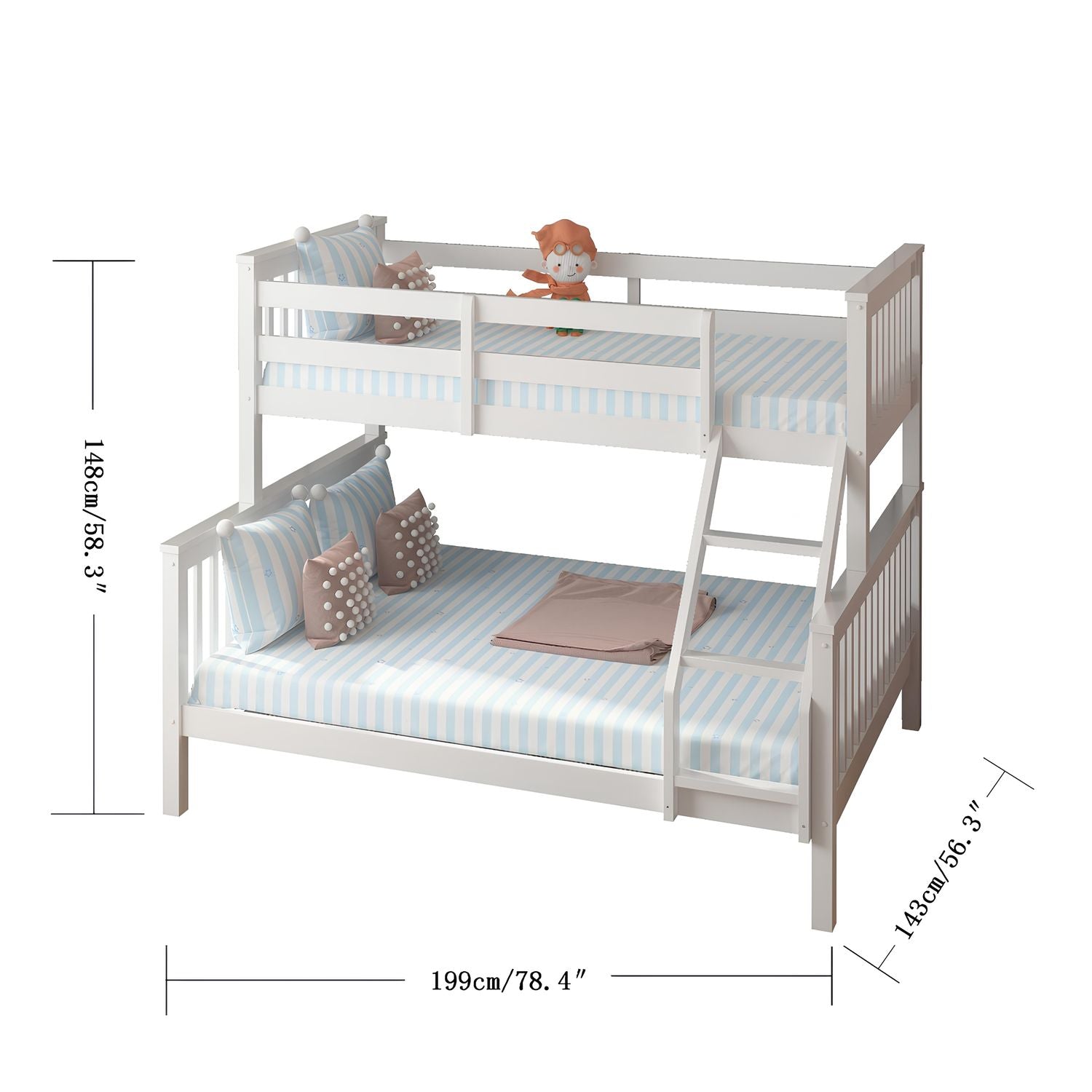 Lily Wooden Trio Bunk Bed with Pull-Out Trundle – Space-Saving Solid Pine Frame – Optional Storage Drawers
