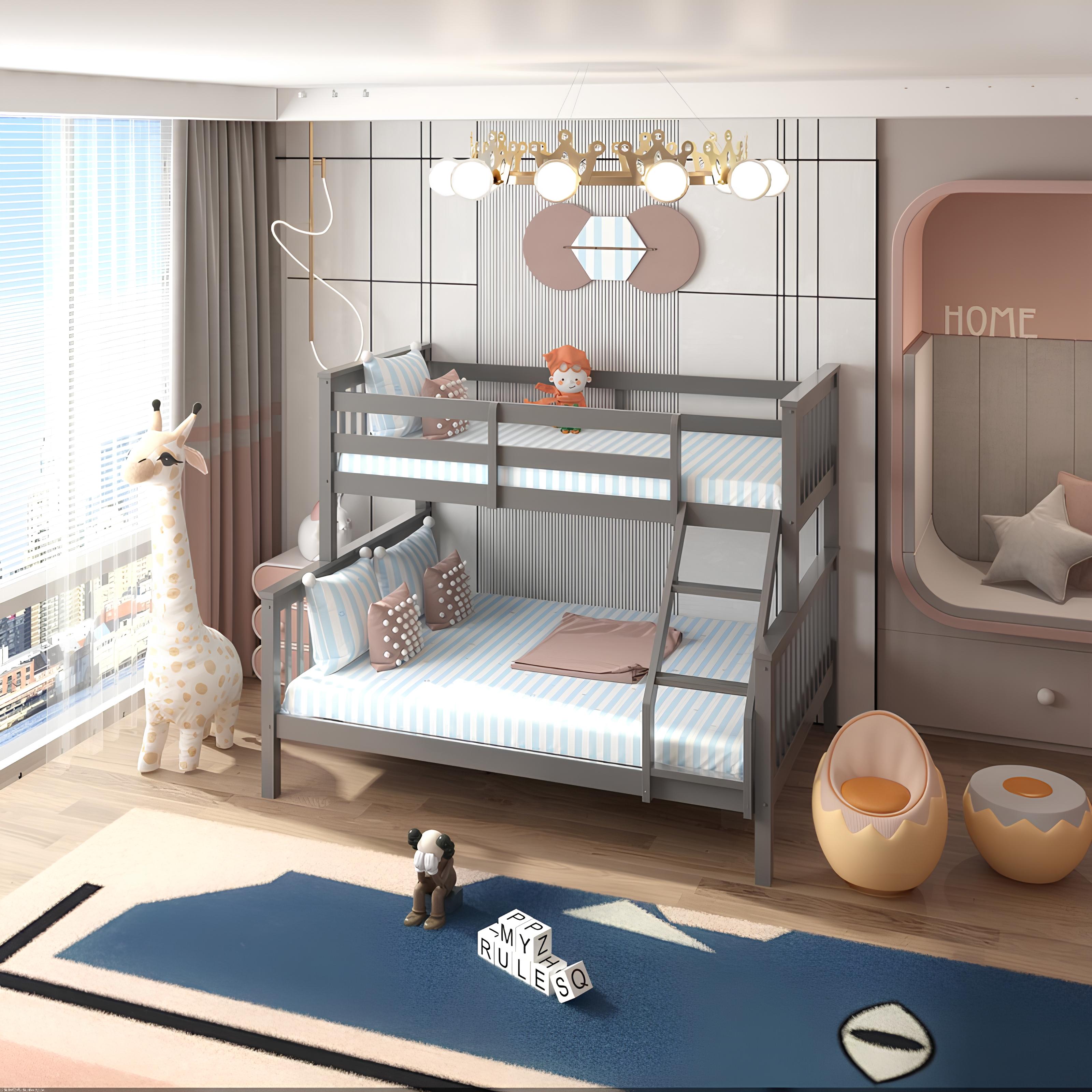 Lily Wooden Trio Bunk Bed with Pull-Out Trundle – Space-Saving Solid Pine Frame – Optional Storage Drawers