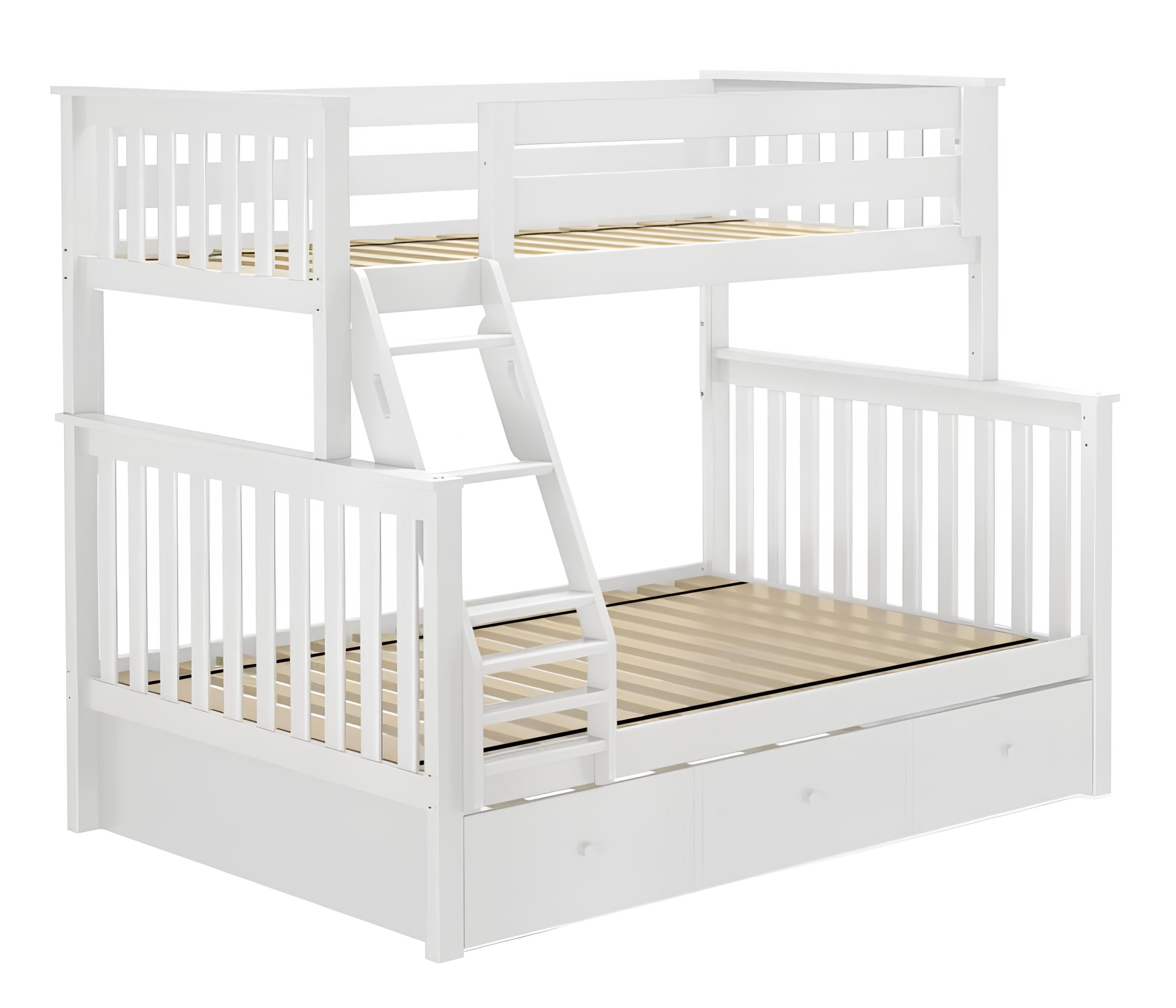 Lily Wooden Trio Bunk Bed with Pull-Out Trundle – Space-Saving Solid Pine Frame – Optional Storage Drawers