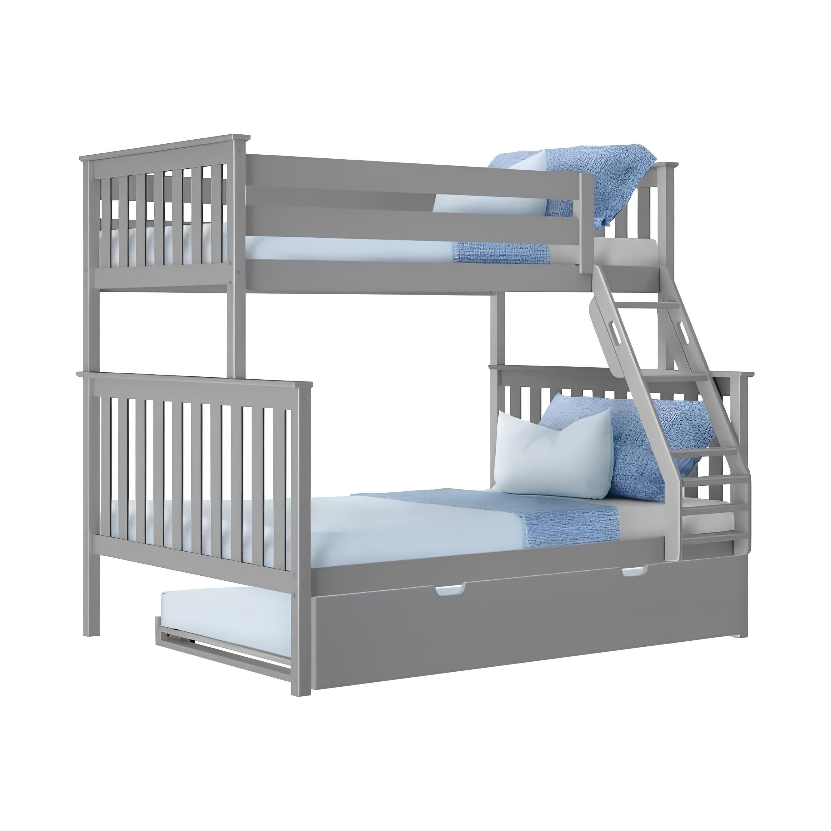 Lily Wooden Trio Bunk Bed with Pull-Out Trundle – Space-Saving Solid Pine Frame – Optional Storage Drawers