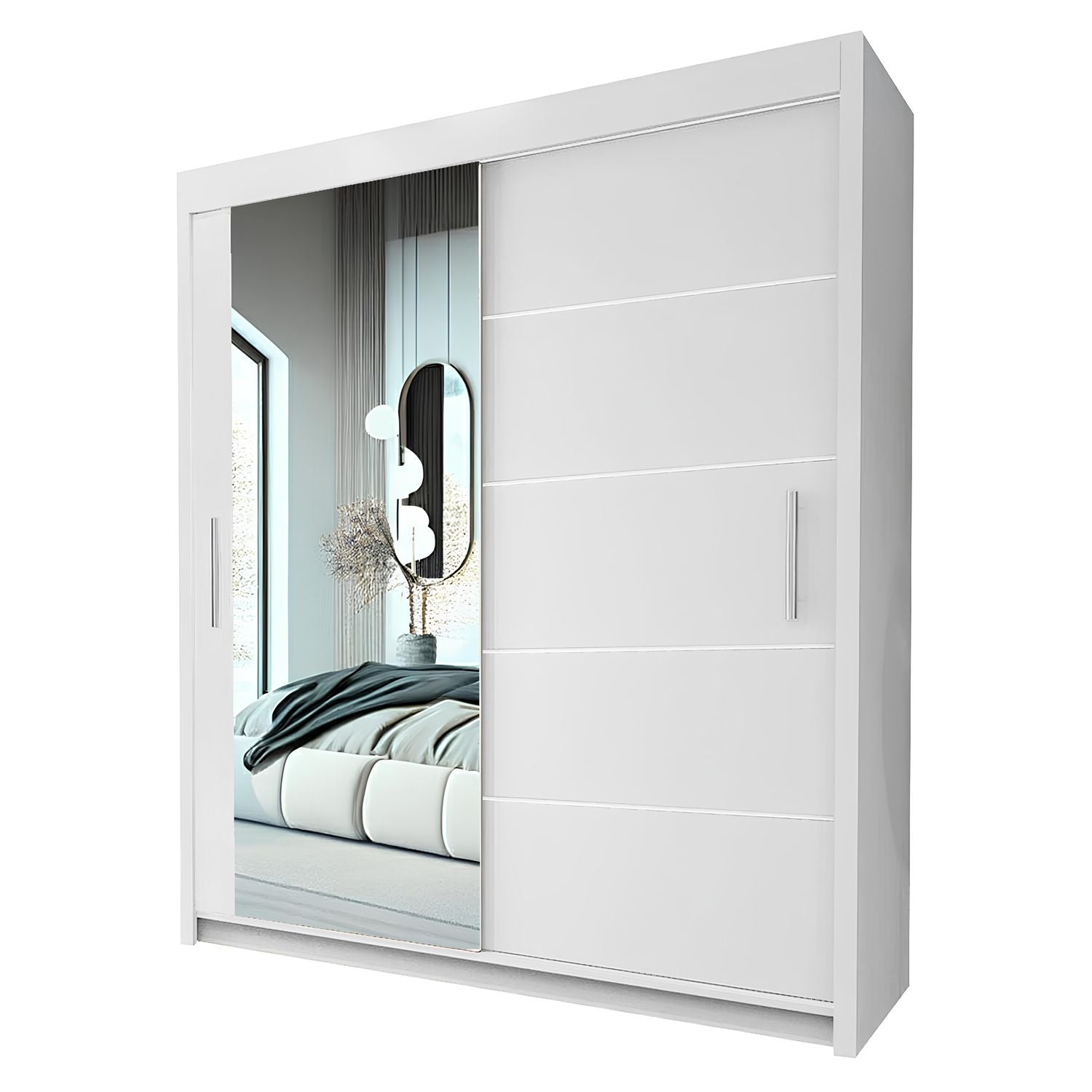 LYON Sliding Door Wardrobe with Mirror – 2 or 3 Doors – Multiple Sizes & Colours – Shelves, Rails & Drawers