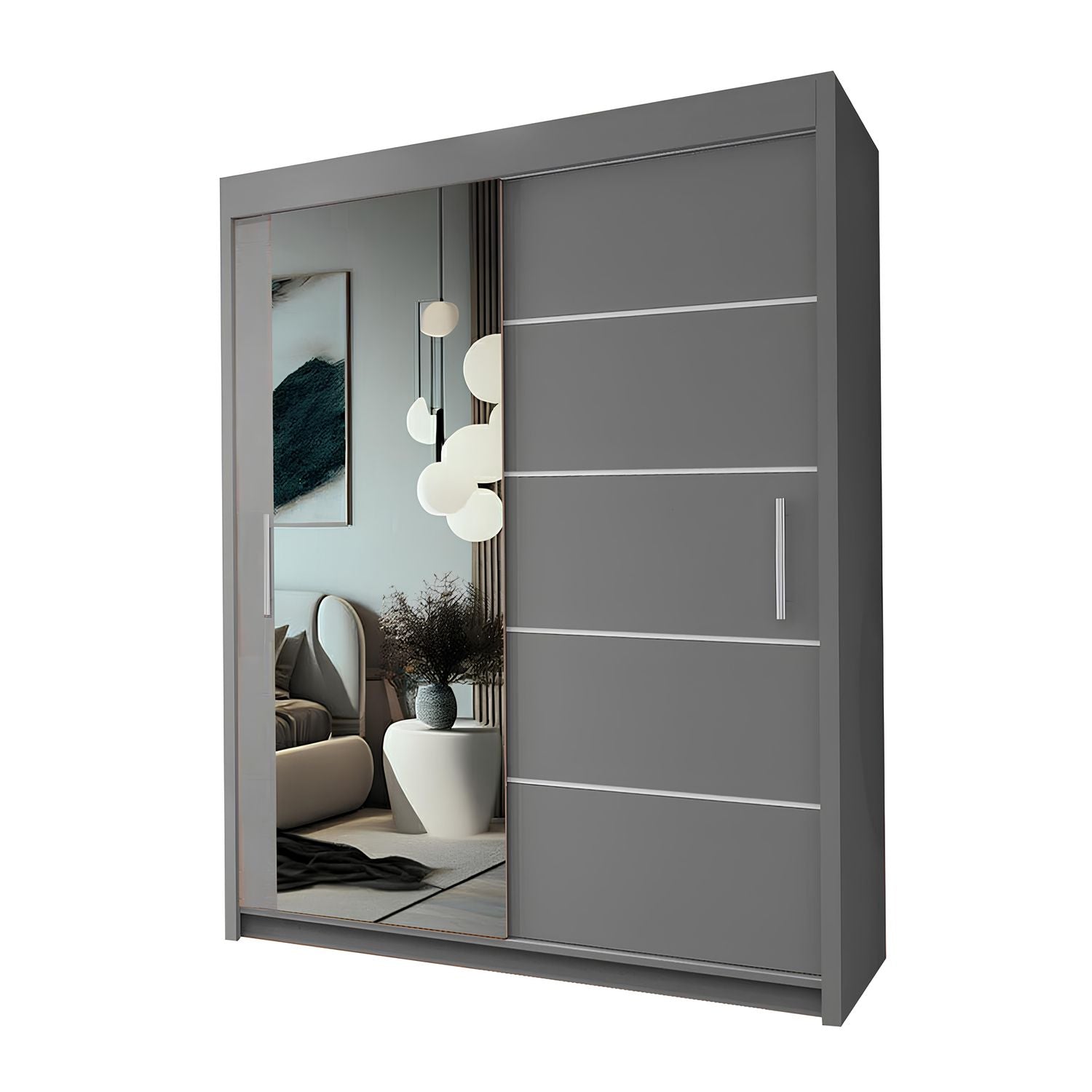 LYON Sliding Door Wardrobe with Mirror – 2 or 3 Doors – Multiple Sizes & Colours – Shelves, Rails & Drawers