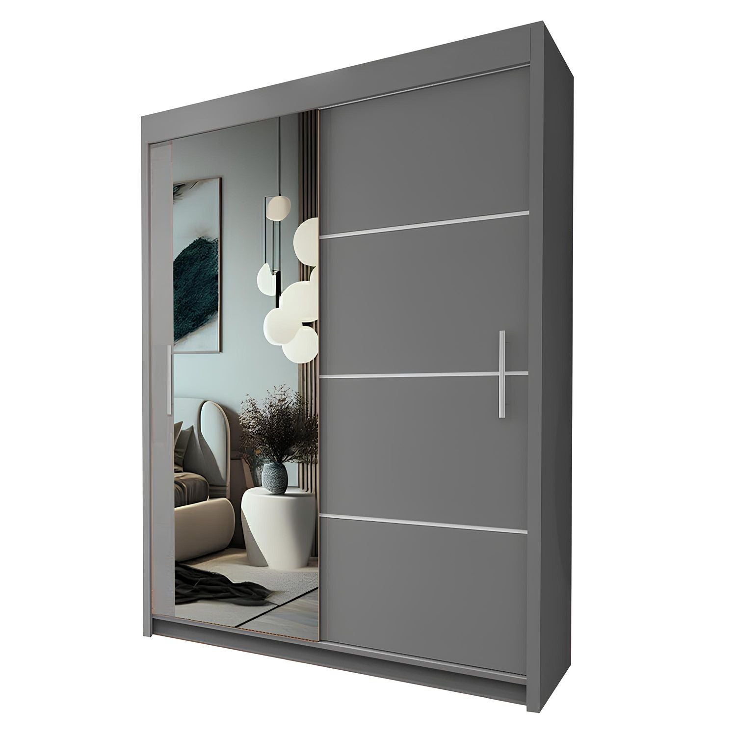 LYON Sliding Door Wardrobe with Mirror – 2 or 3 Doors – Multiple Sizes & Colours – Shelves, Rails & Drawers