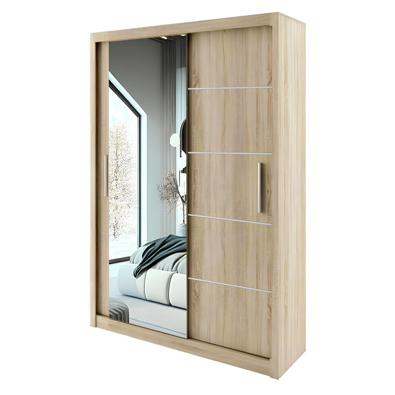 LYON Sliding Door Wardrobe with Mirror – 2 or 3 Doors – Multiple Sizes & Colours – Shelves, Rails & Drawers