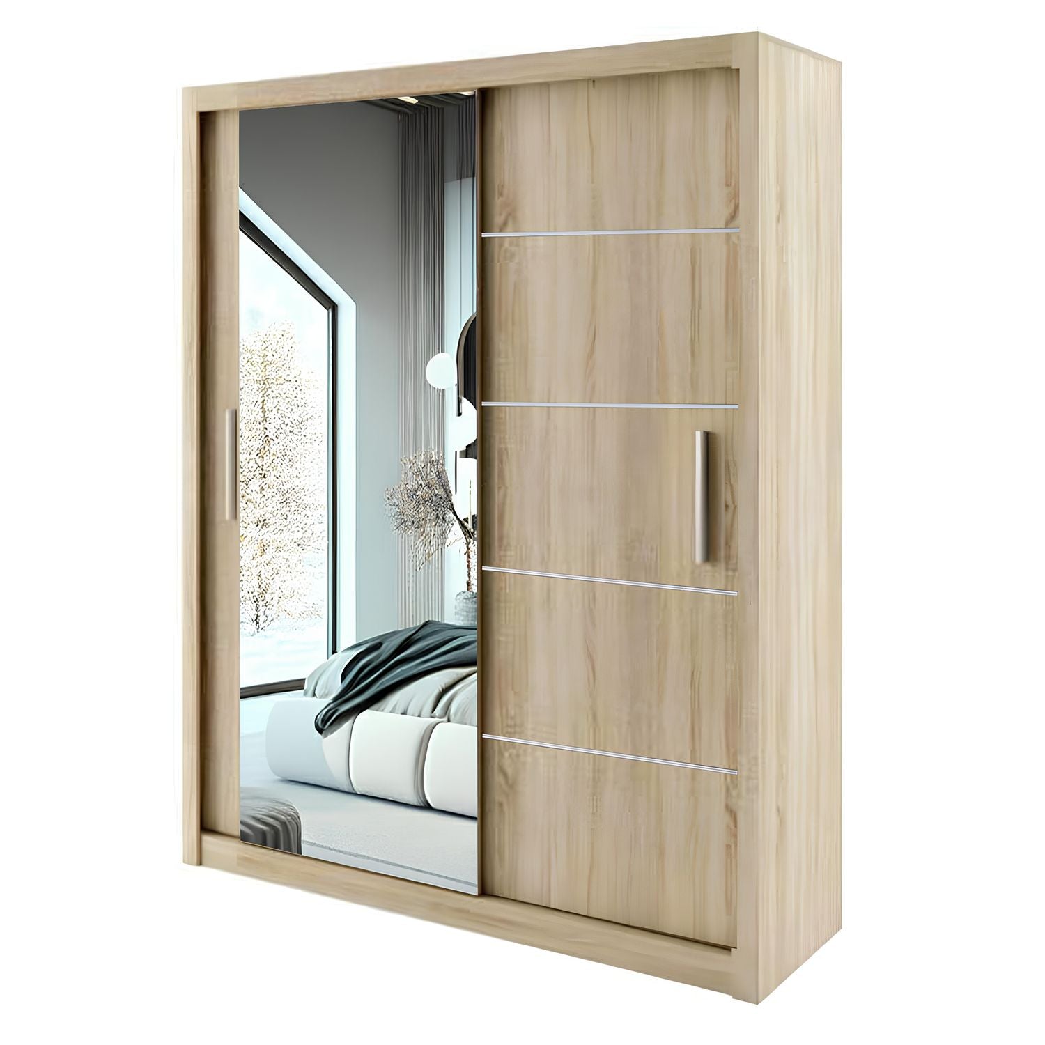 LYON Sliding Door Wardrobe with Mirror – 2 or 3 Doors – Multiple Sizes & Colours – Shelves, Rails & Drawers
