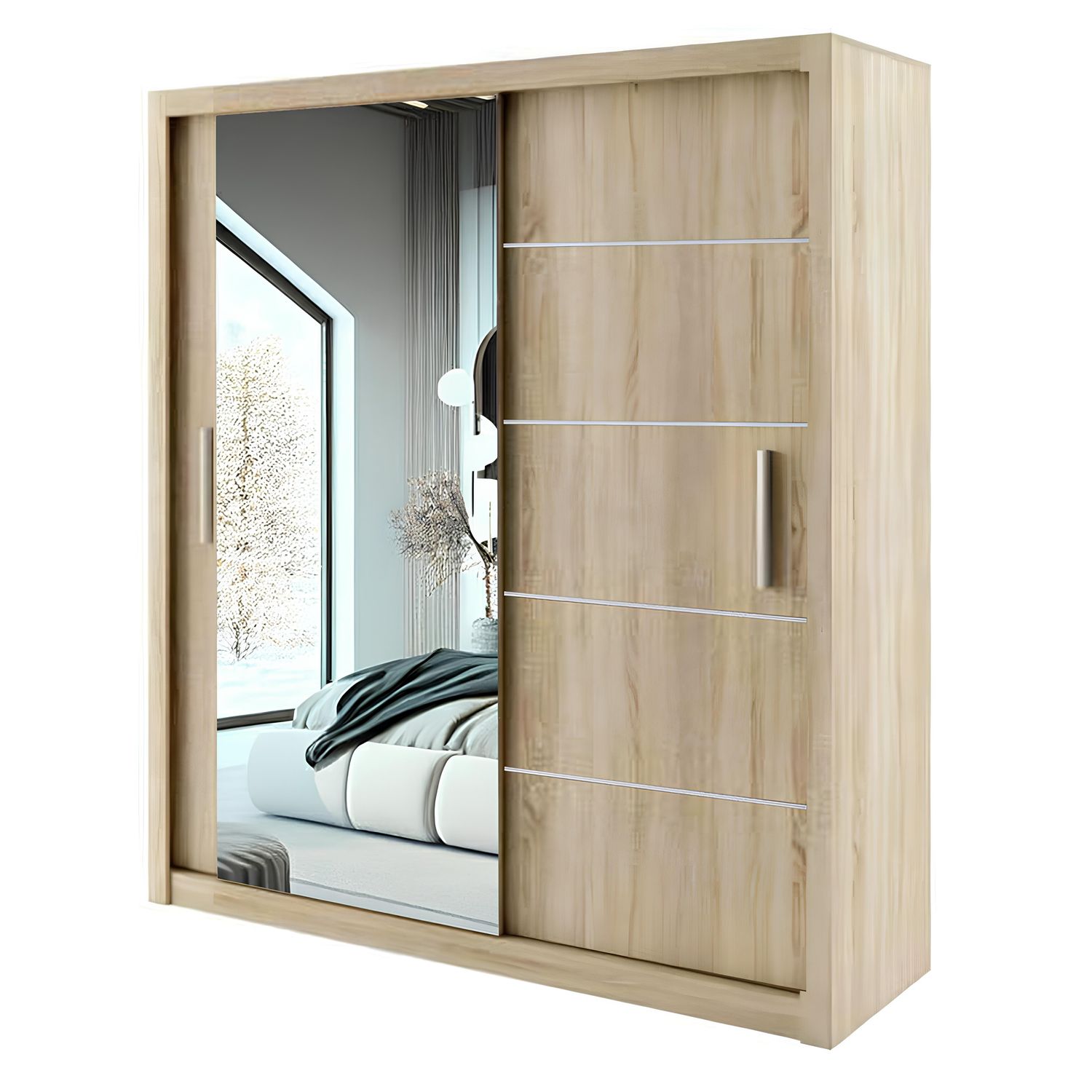 LYON Sliding Door Wardrobe with Mirror – 2 or 3 Doors – Multiple Sizes & Colours – Shelves, Rails & Drawers