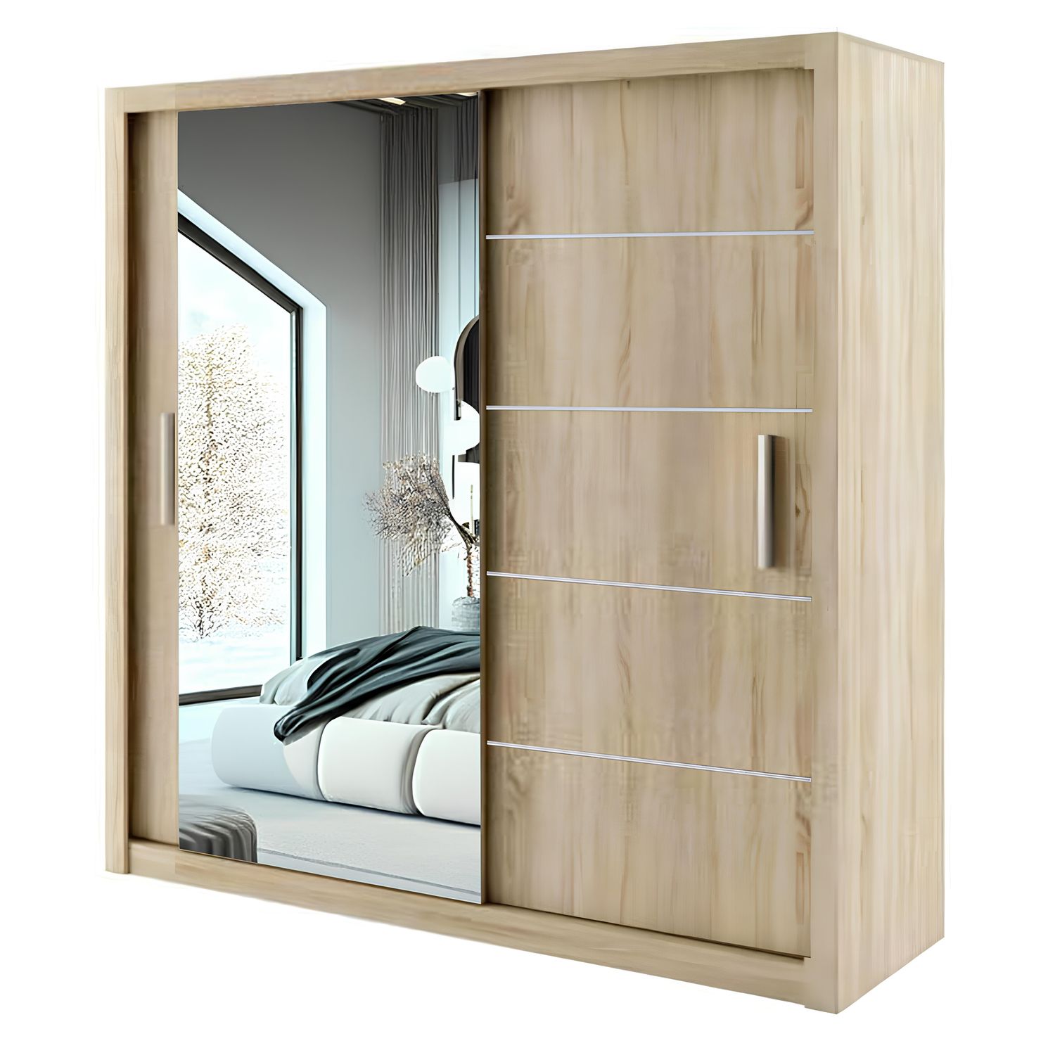 LYON Sliding Door Wardrobe with Mirror – 2 or 3 Doors – Multiple Sizes & Colours – Shelves, Rails & Drawers