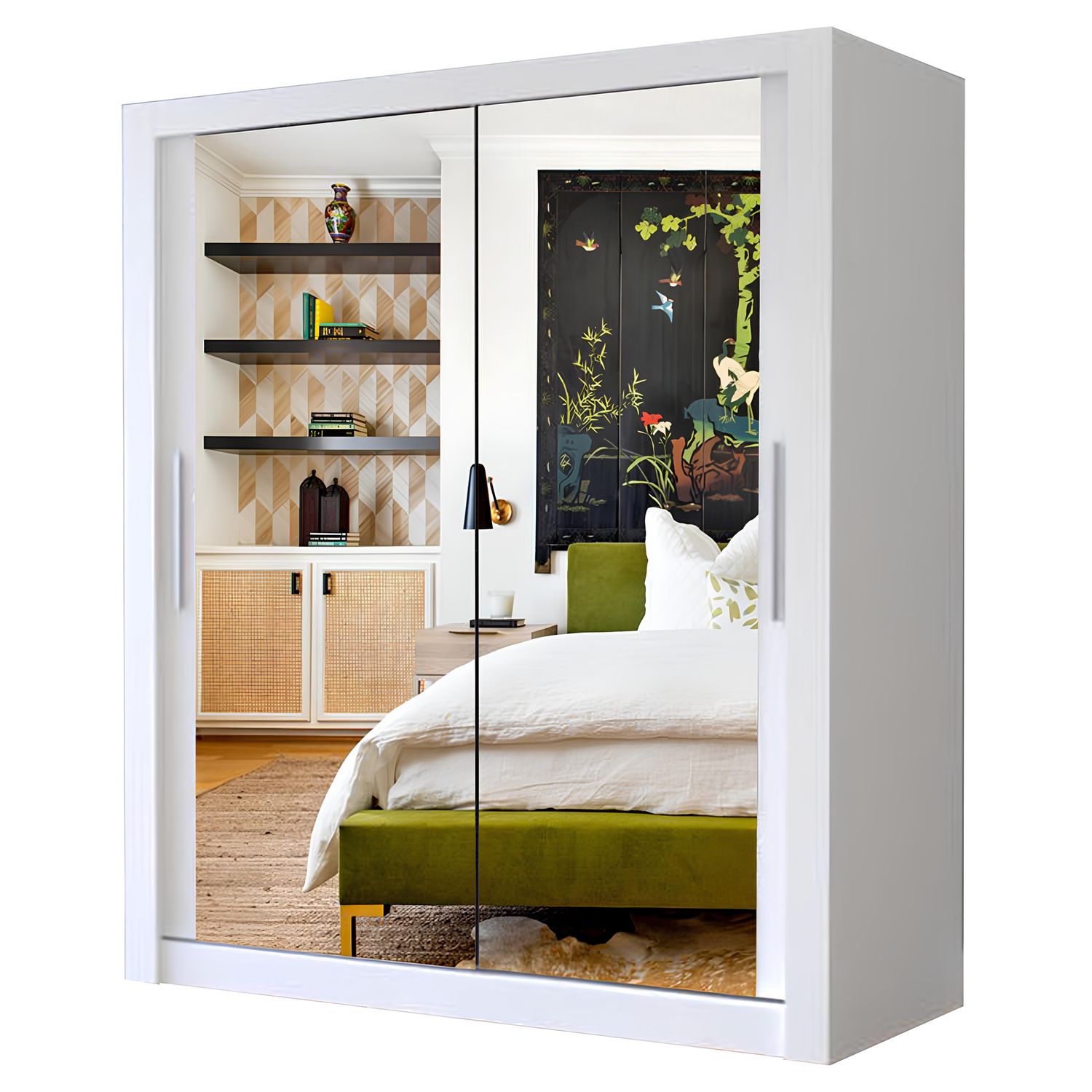 Milan Full Mirror Sliding Door Wardrobe – 2 or 3 Doors – Multiple Sizes & Colours – Shelves, Rails, Drawers