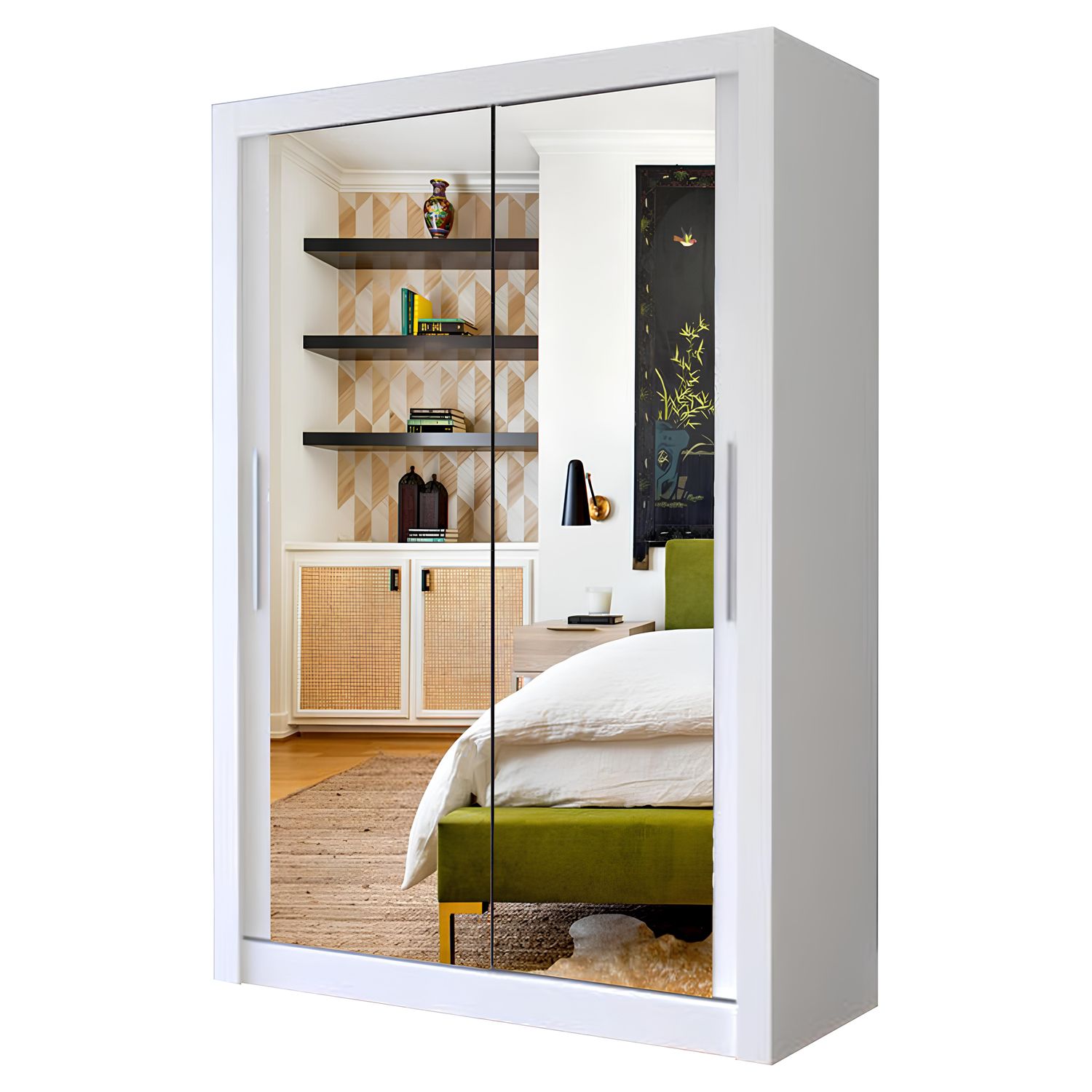 Milan Full Mirror Sliding Door Wardrobe – 2 or 3 Doors – Multiple Sizes & Colours – Shelves, Rails, Drawers