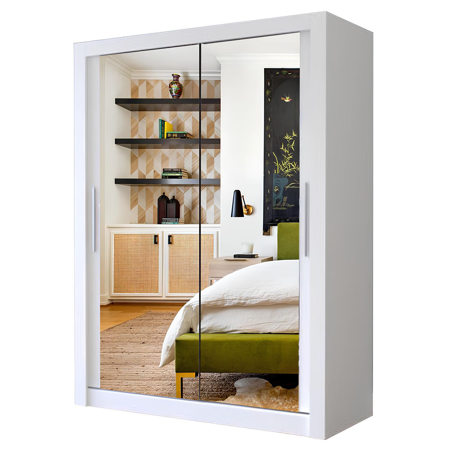 Milan Full Mirror Sliding Door Wardrobe – 2 or 3 Doors – Multiple Sizes & Colours – Shelves, Rails, Drawers