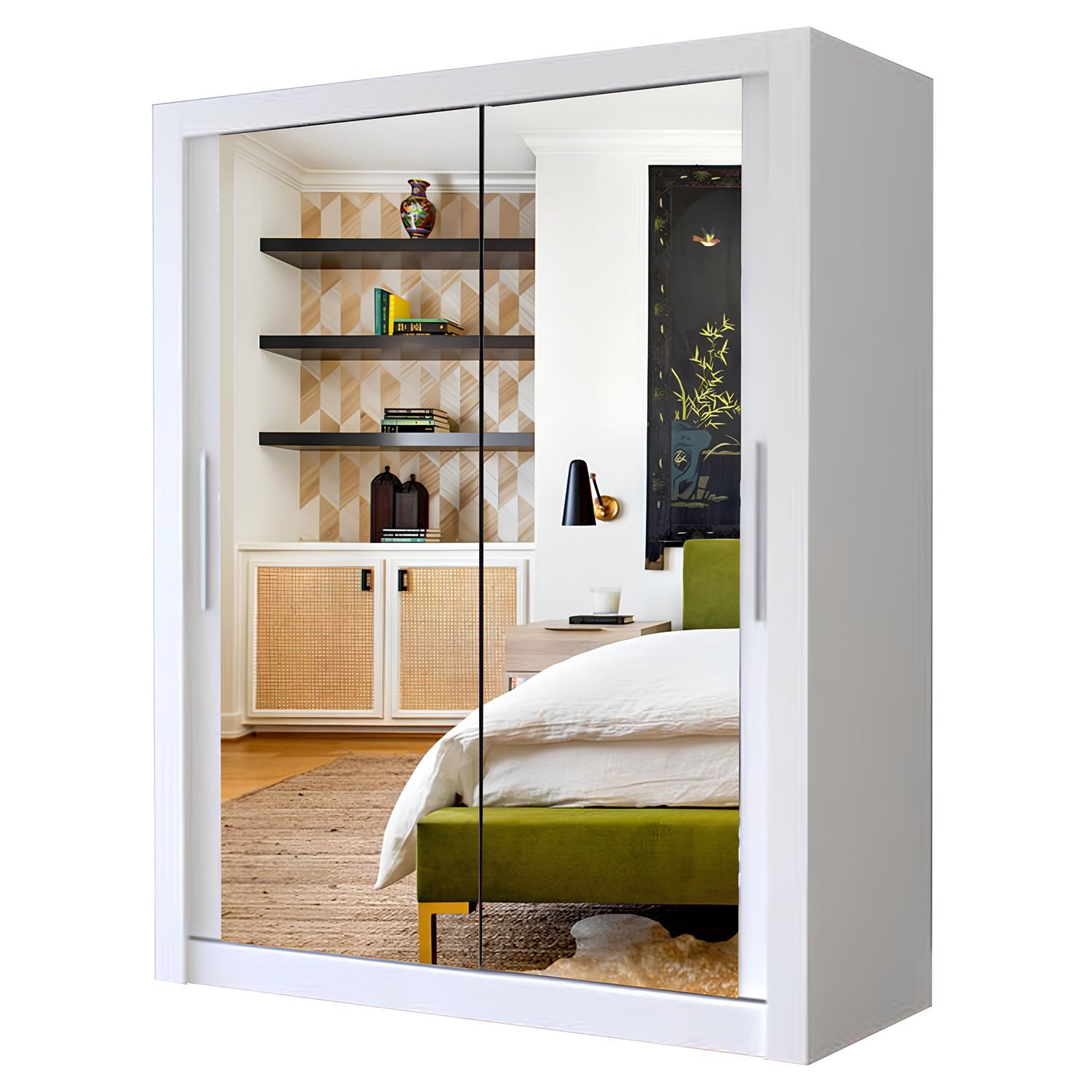Milan Full Mirror Sliding Door Wardrobe – 2 or 3 Doors – Multiple Sizes & Colours – Shelves, Rails, Drawers