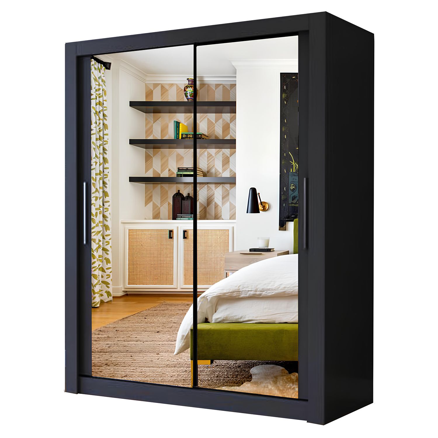 Milan Full Mirror Sliding Door Wardrobe – 2 or 3 Doors – Multiple Sizes & Colours – Shelves, Rails, Drawers