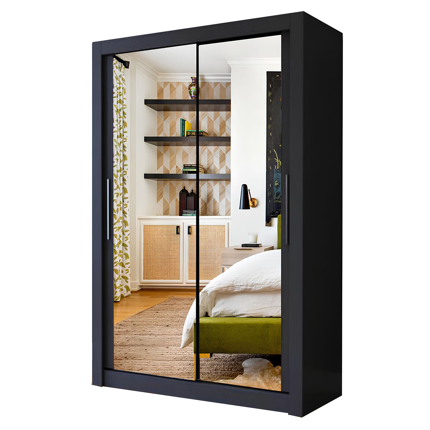 Milan Full Mirror Sliding Door Wardrobe – 2 or 3 Doors – Multiple Sizes & Colours – Shelves, Rails, Drawers