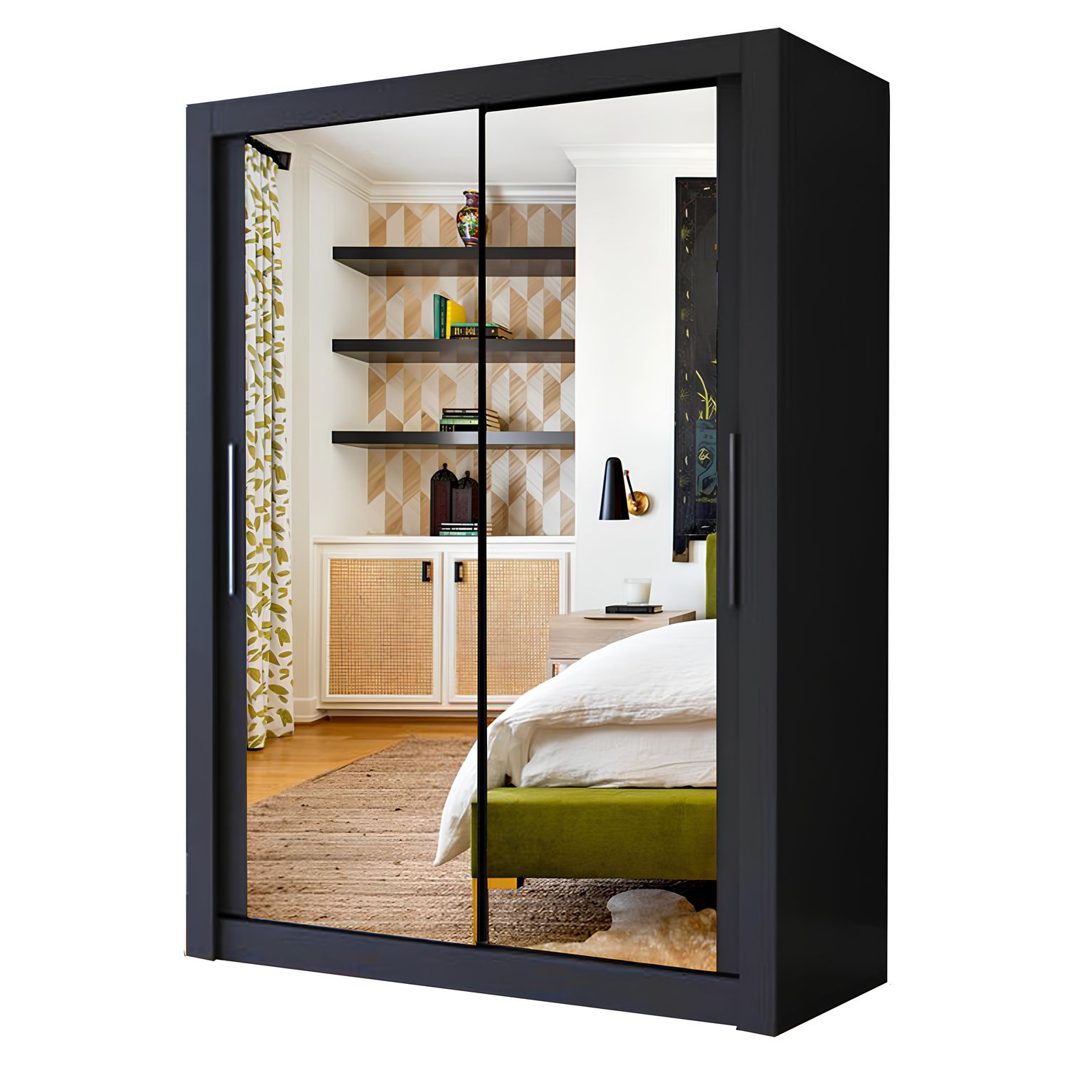 Milan Full Mirror Sliding Door Wardrobe – 2 or 3 Doors – Multiple Sizes & Colours – Shelves, Rails, Drawers