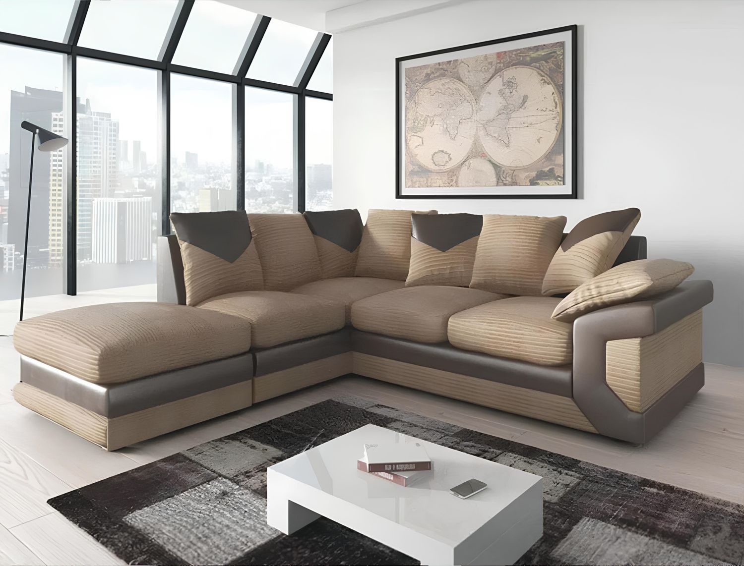 Dino Cord Fabric Corner Sofa with Footstool – 2, 3 Seater or Corner – Soft Corduroy Upholstery – Extra Bed Option