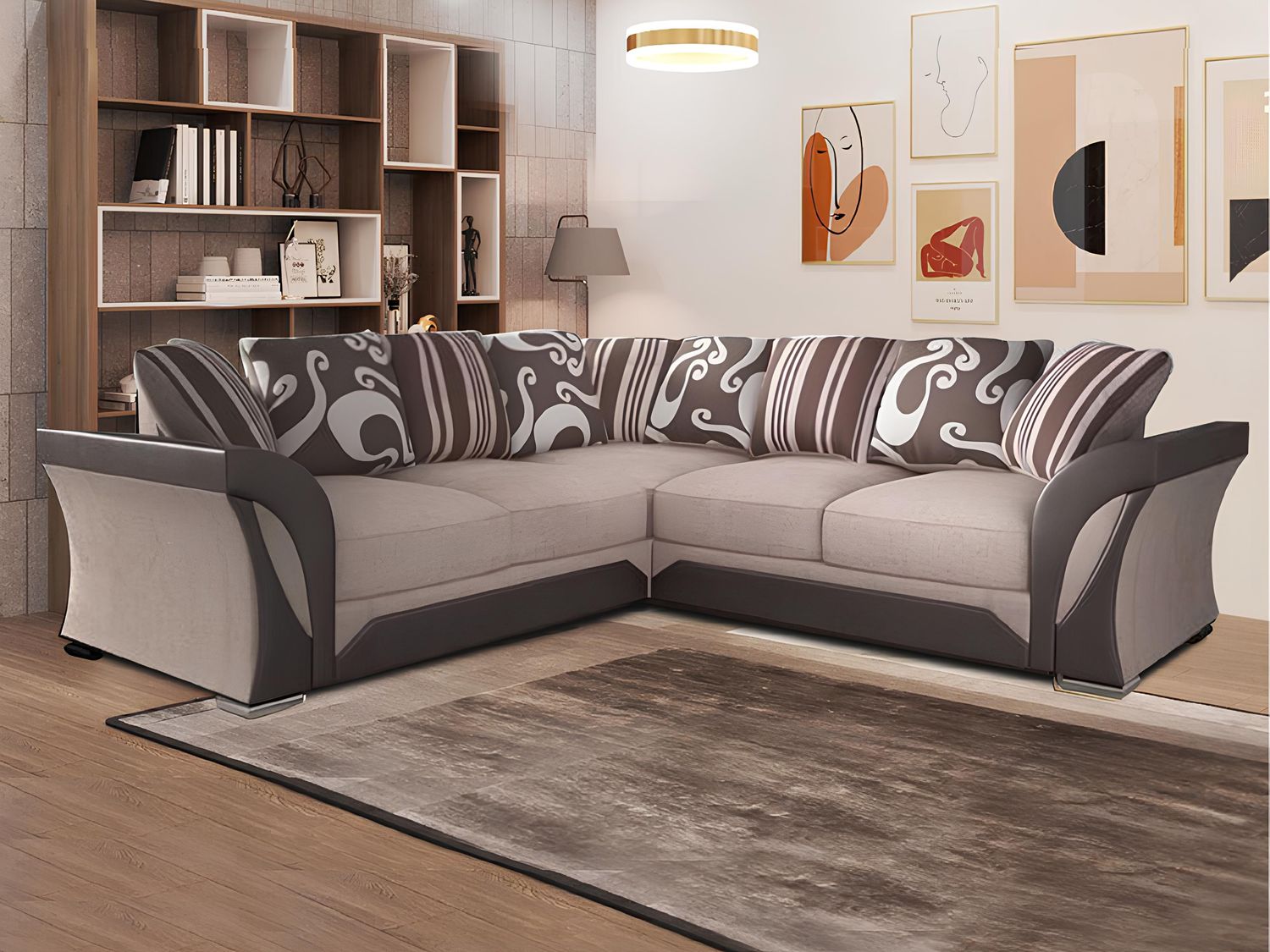 Shannon Chenille Sofa – 2 or 3 Seater – Snake-Pattern Fabric with Scatter Cushions – Black/Grey or Brown/Beige