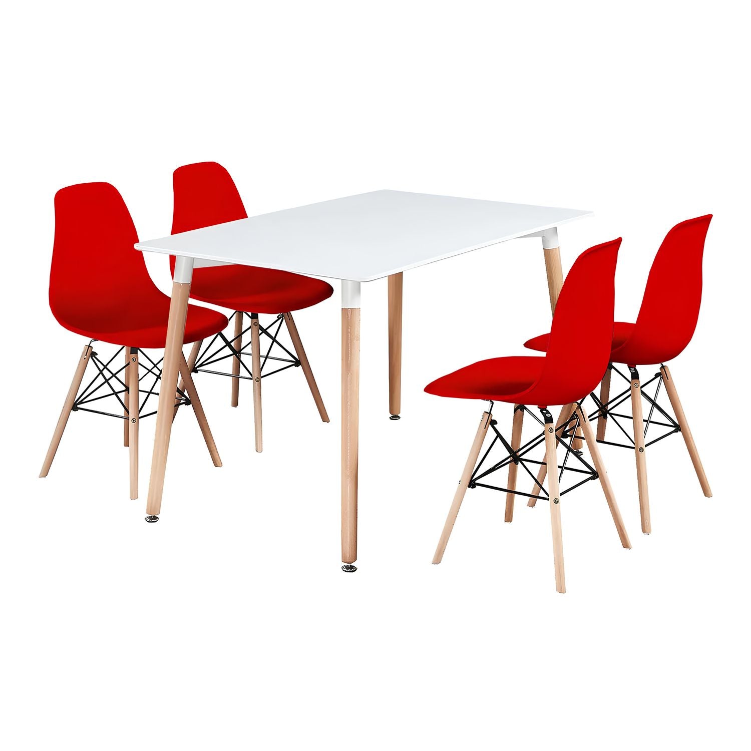 Modern 5-Piece Dining Table and Chairs Set – White Table with Wooden Legs – Seats 4 – Multiple Chair Colours