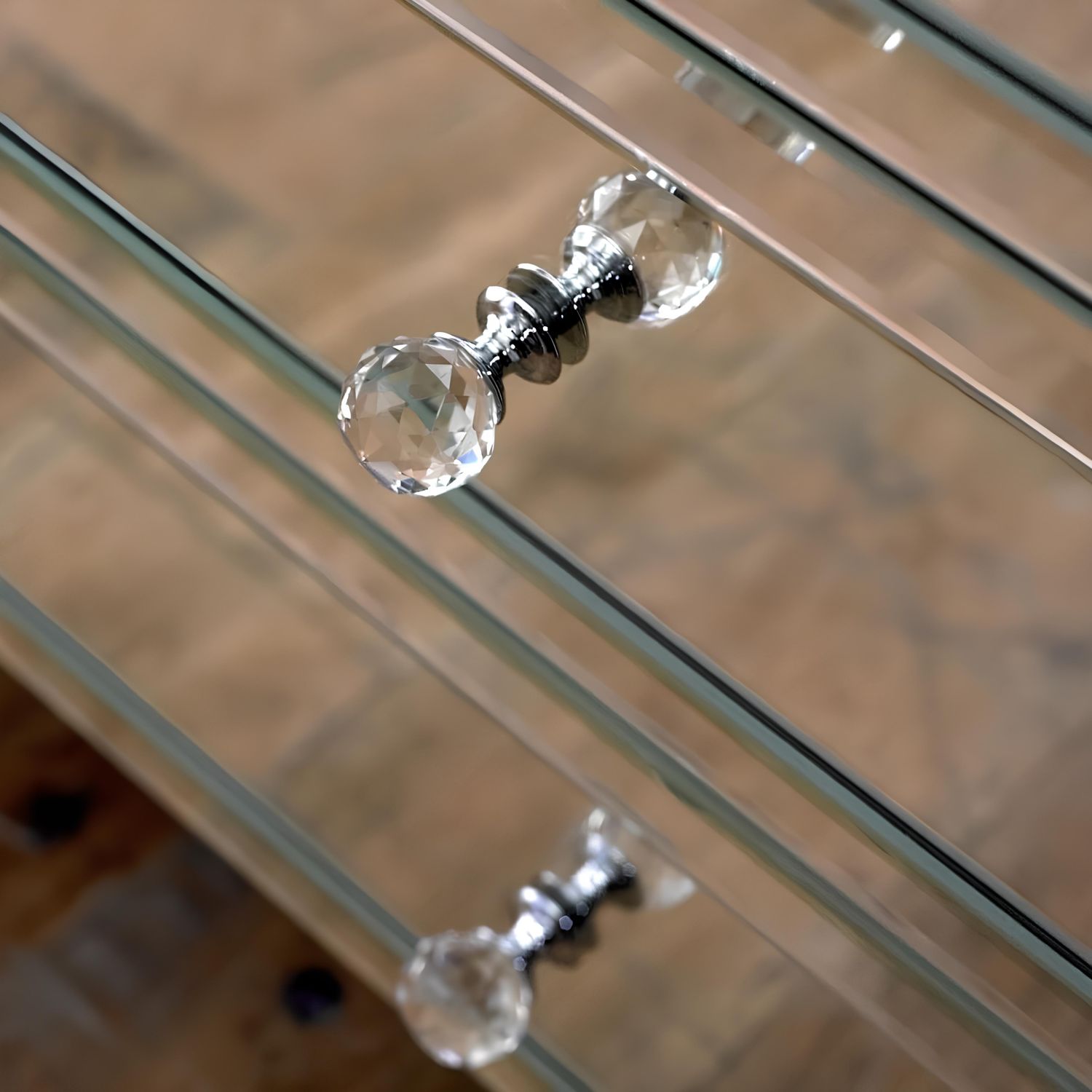 Valencia Mirrored Chest of 6 Drawers – Plain or Crushed Diamond Finish – Silver Glass with Crystal Handles – Pre-Assembled