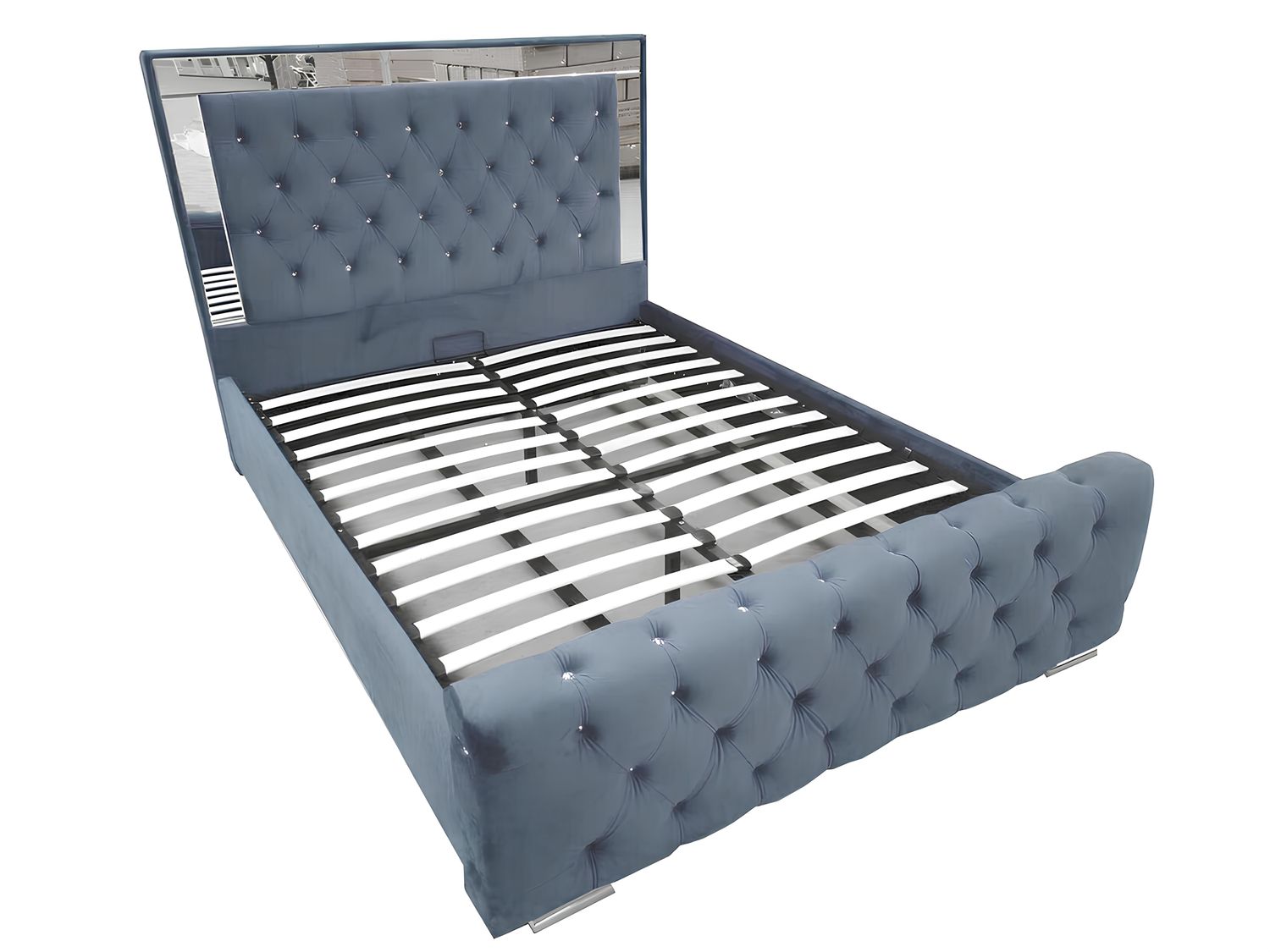 Plush Velvet Ottoman Storage Bed with Gas Lift – Double or King Size – Blue, Black, or Grey