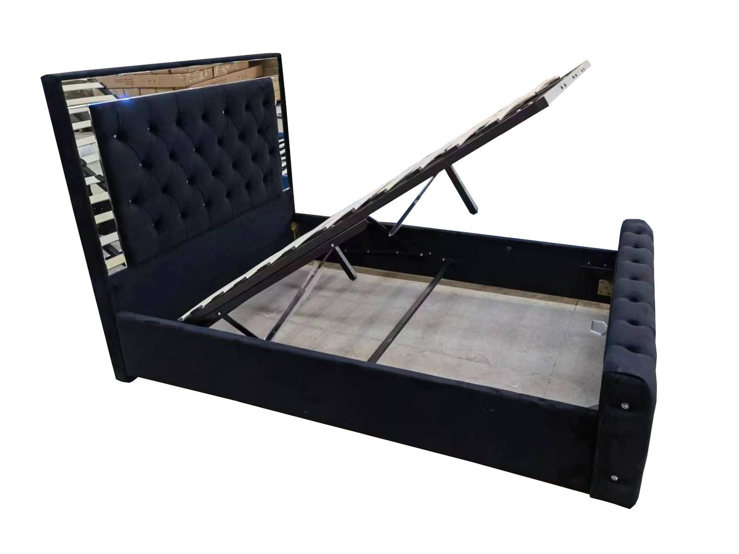 Plush Velvet Ottoman Storage Bed with Gas Lift – Double or King Size – Blue, Black, or Grey